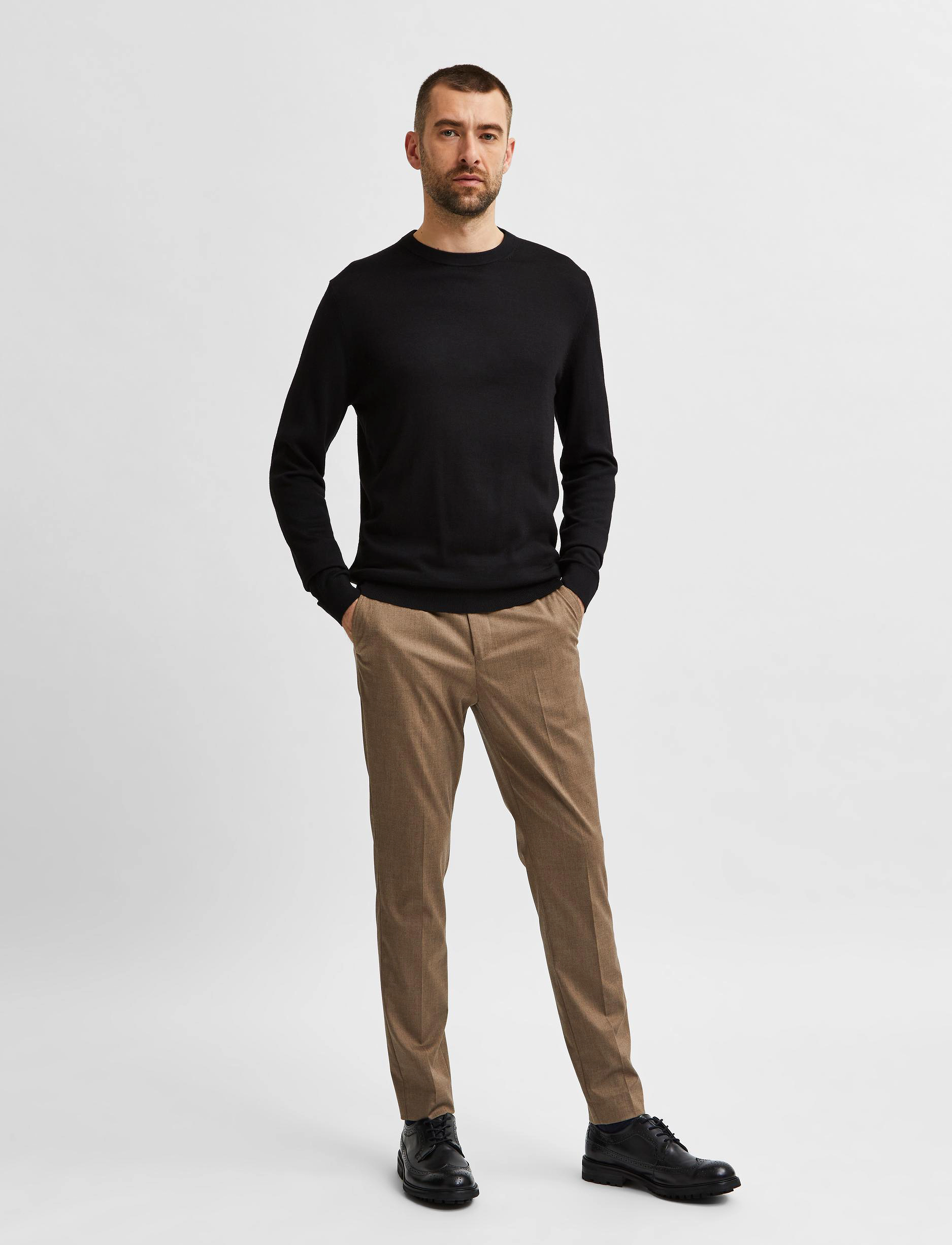 Selected - SLHTOWN MERINO COOLMAX KNIT CREW B - black - 4