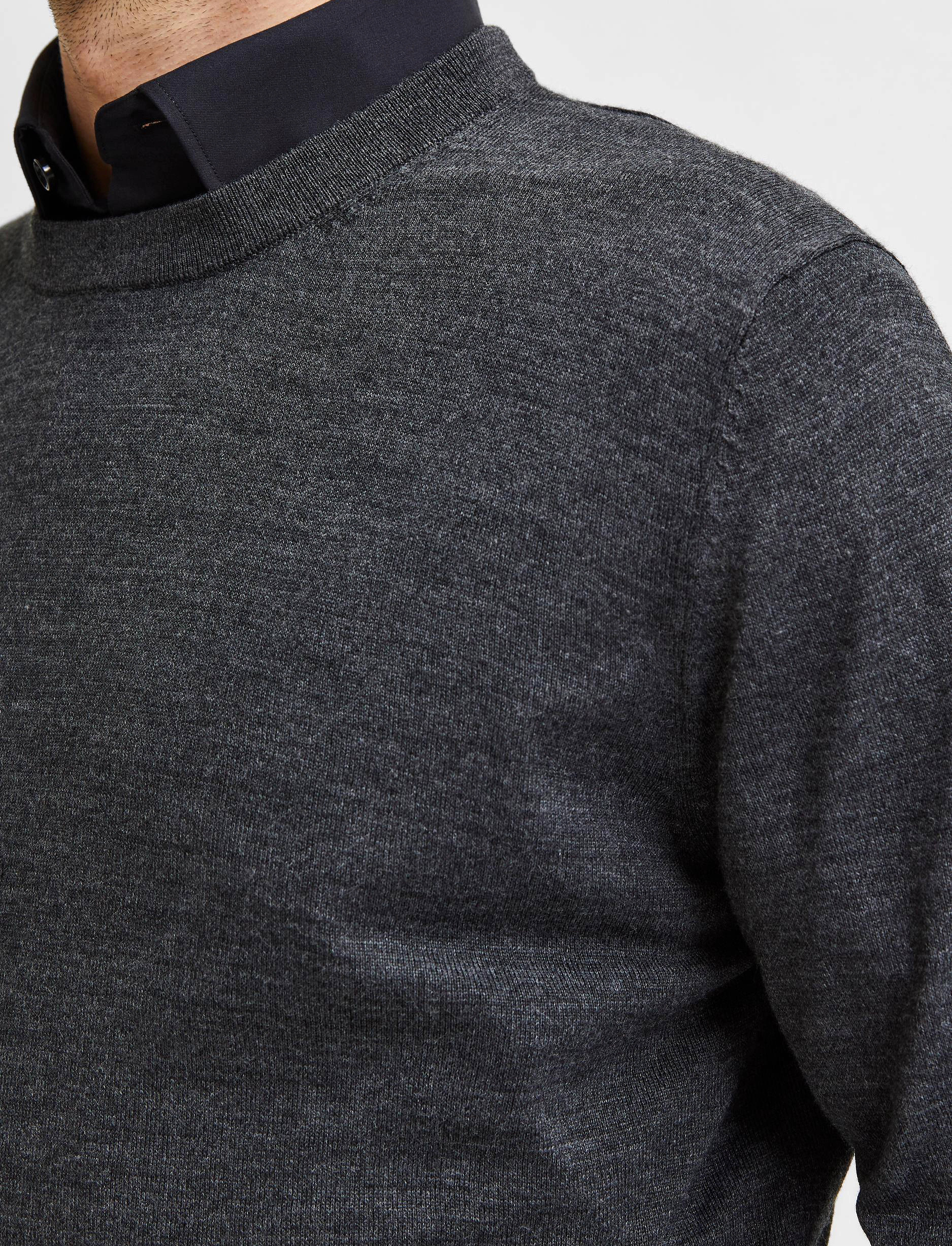 Selected - SLHTOWN MERINO COOLMAX KNIT CREW B - medium grey melange - 5
