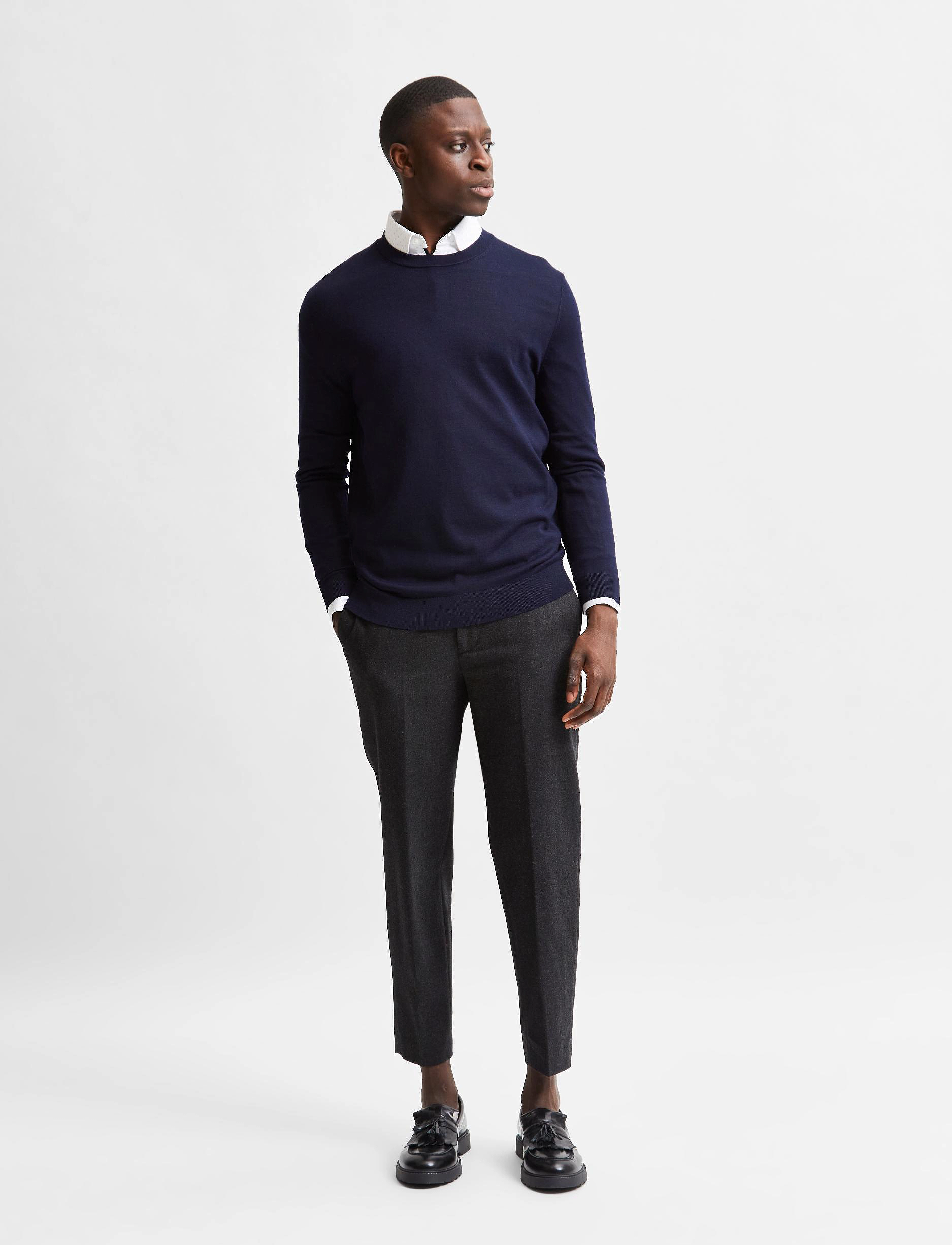 Selected - SLHTOWN MERINO COOLMAX KNIT CREW B - navy blazer - 4