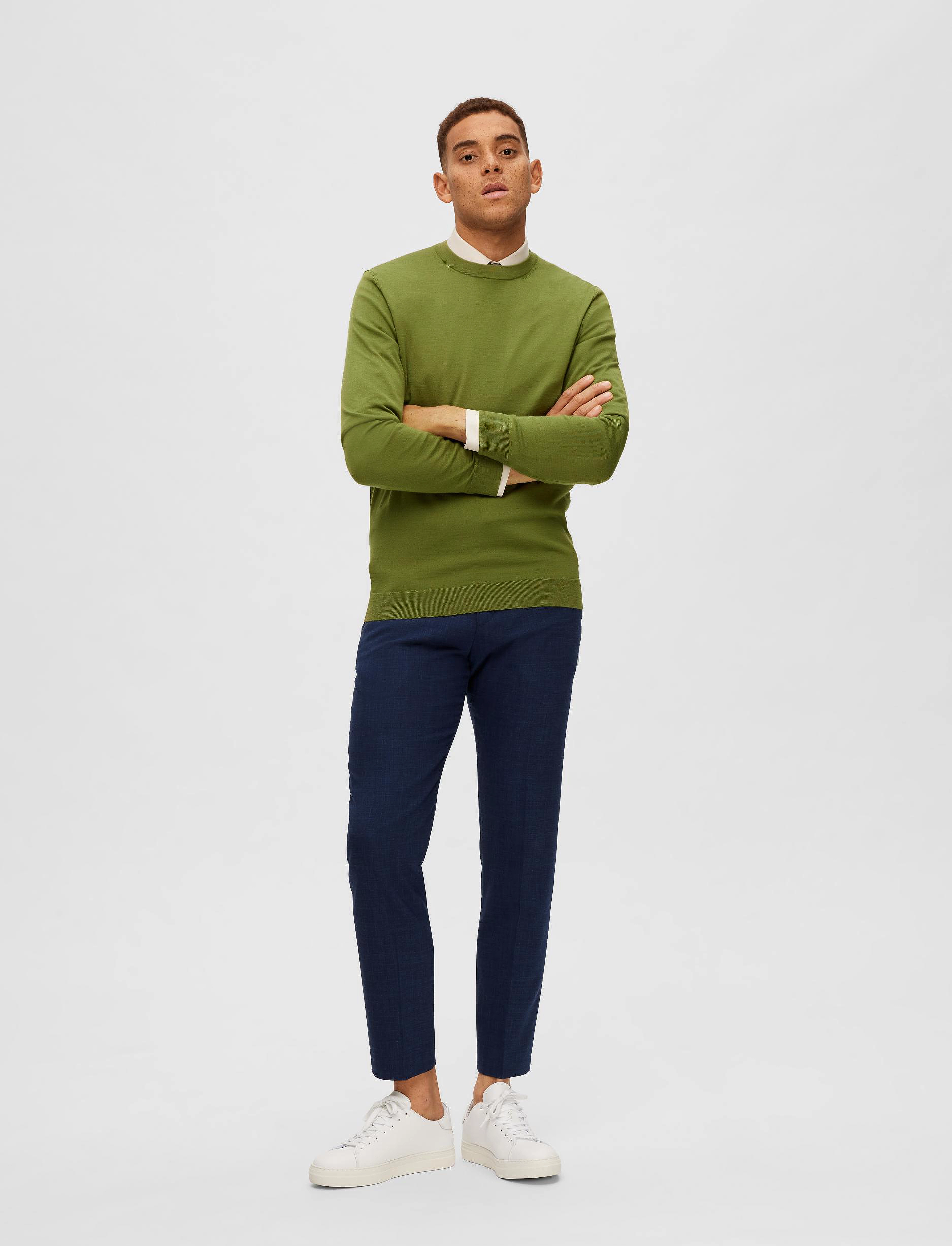 Selected - SLHTOWN MERINO COOLMAX KNIT CREW B - olive branch - 4