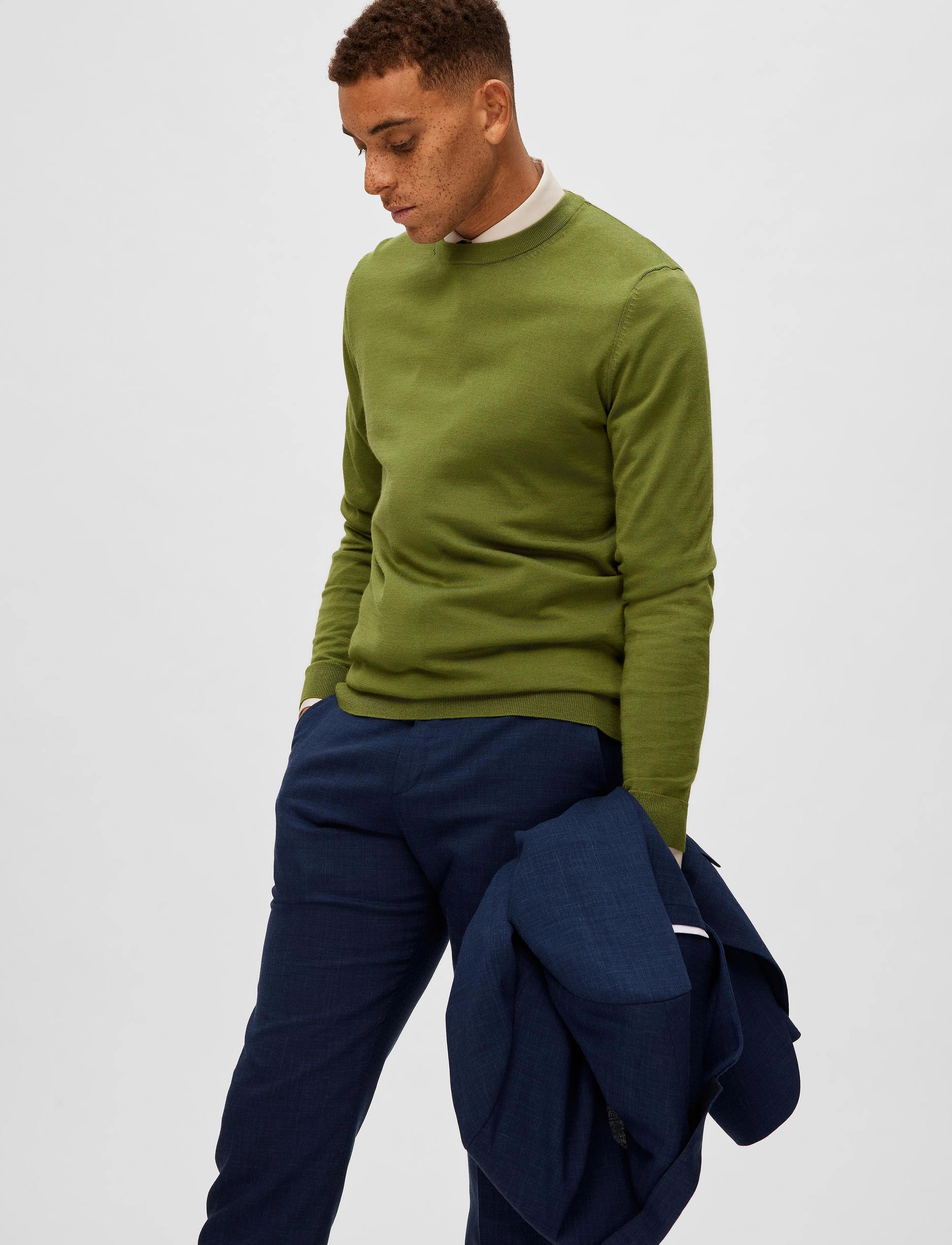 Selected - SLHTOWN MERINO COOLMAX KNIT CREW B - olive branch - 5
