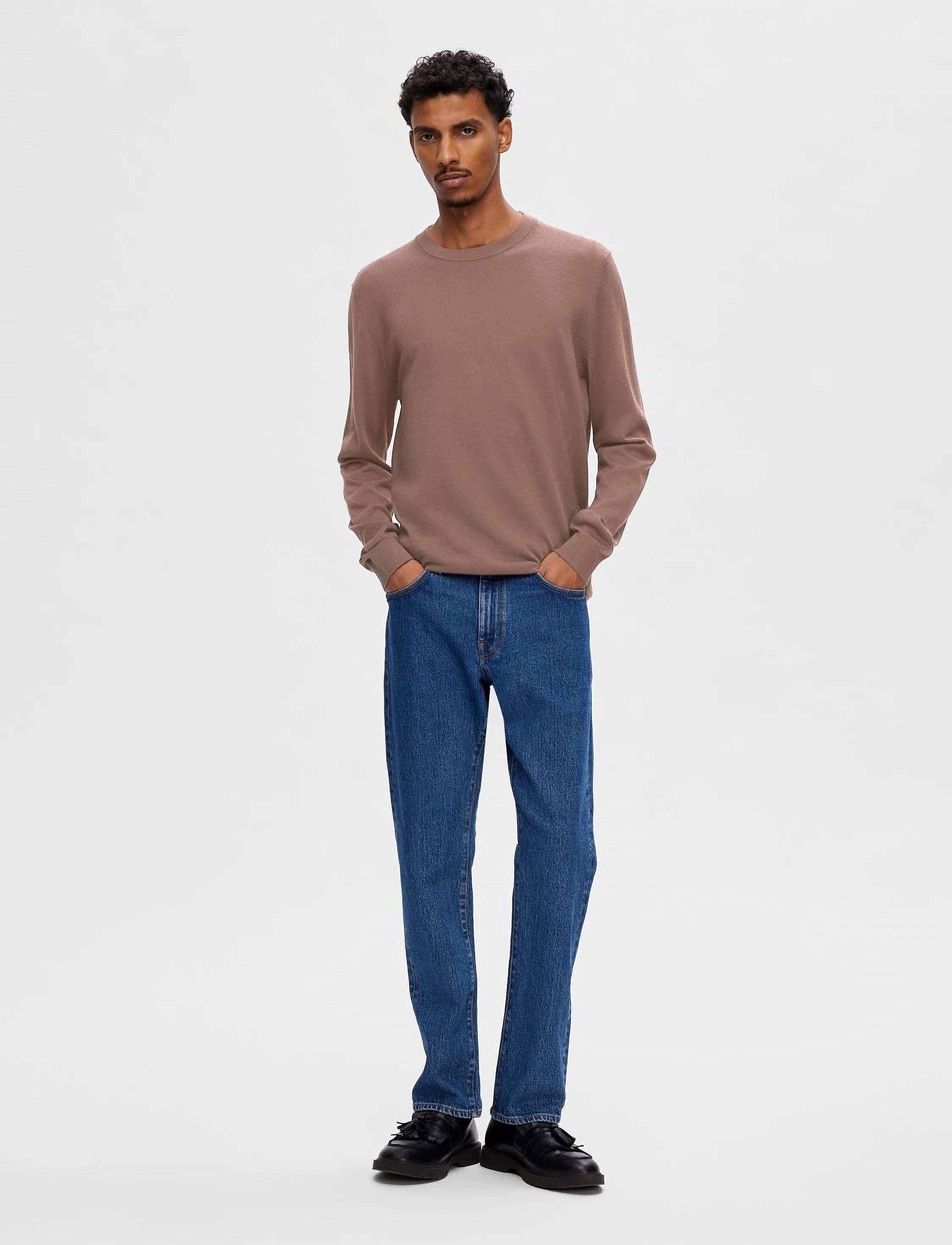 Selected - SLHTOWN MERINO COOLMAX KNIT CREW B - peppercorn - 4