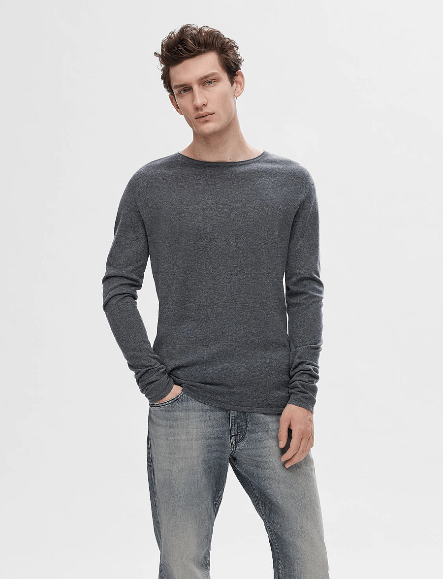 Selected - SLHROME LS KNIT CREW NECK - rund hals - anthracite - 0