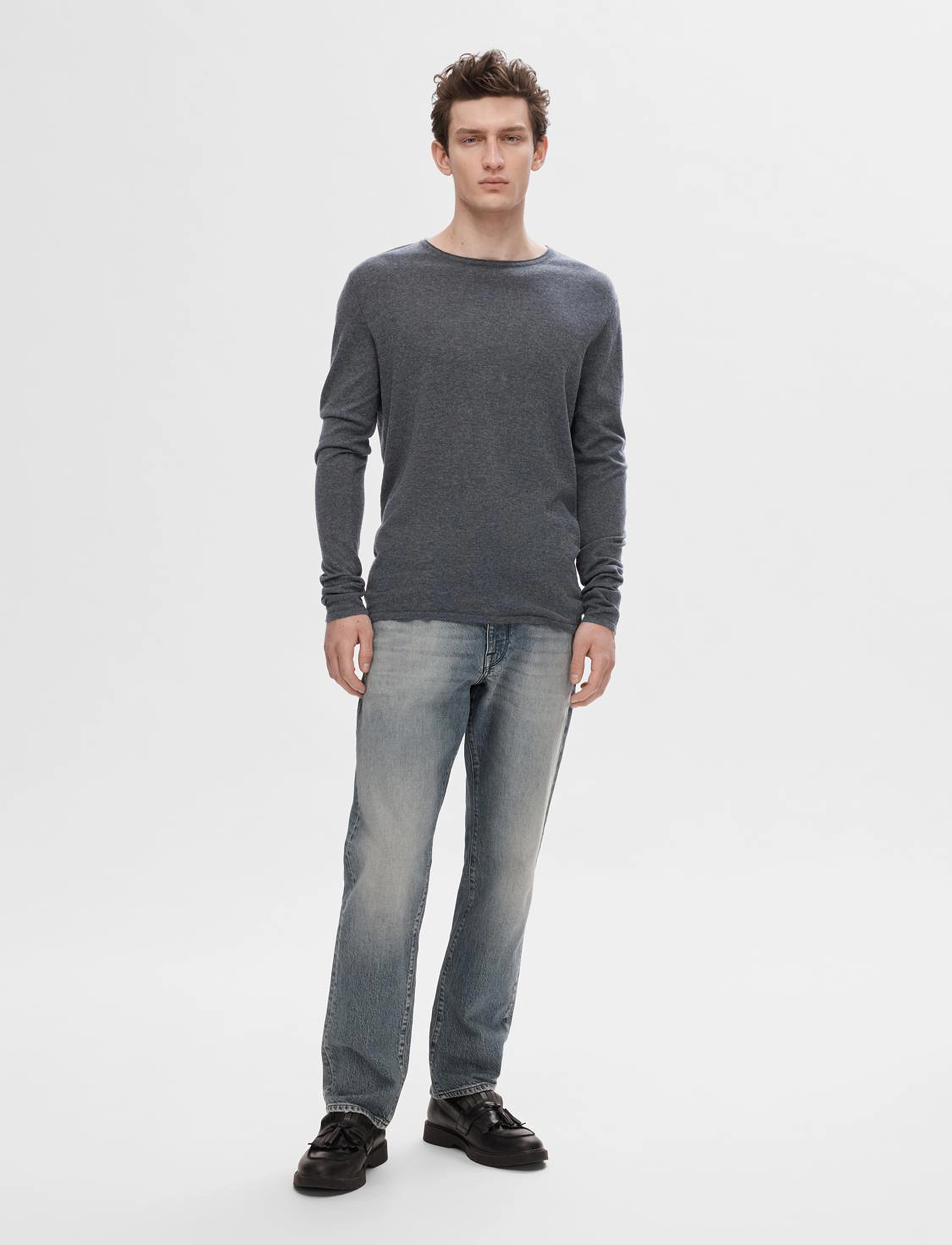 Selected - SLHROME LS KNIT CREW NECK - rund hals - anthracite - 4