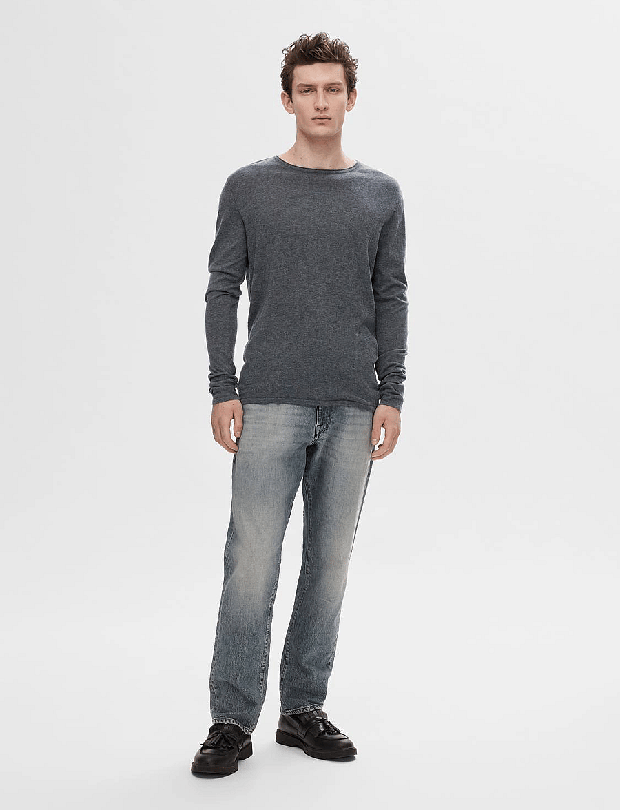 Selected - SLHROME LS KNIT CREW NECK - rund hals - anthracite - 4