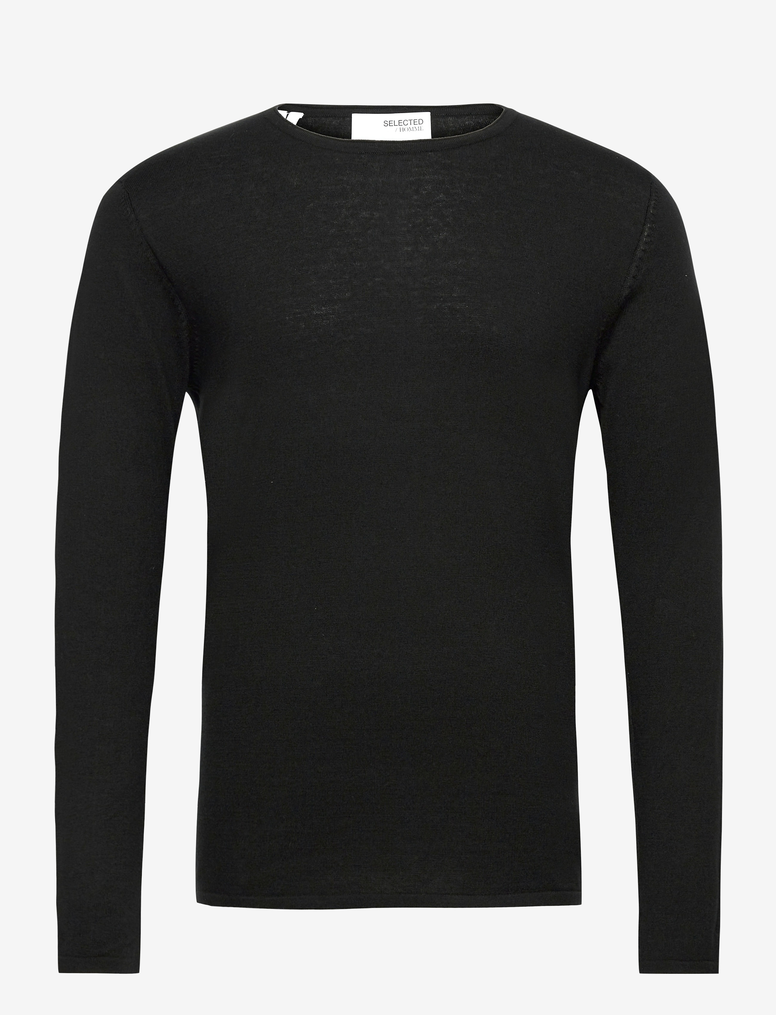 Selected SLHROME LS KNIT CREW NECK - Tøj - BLACK / black
