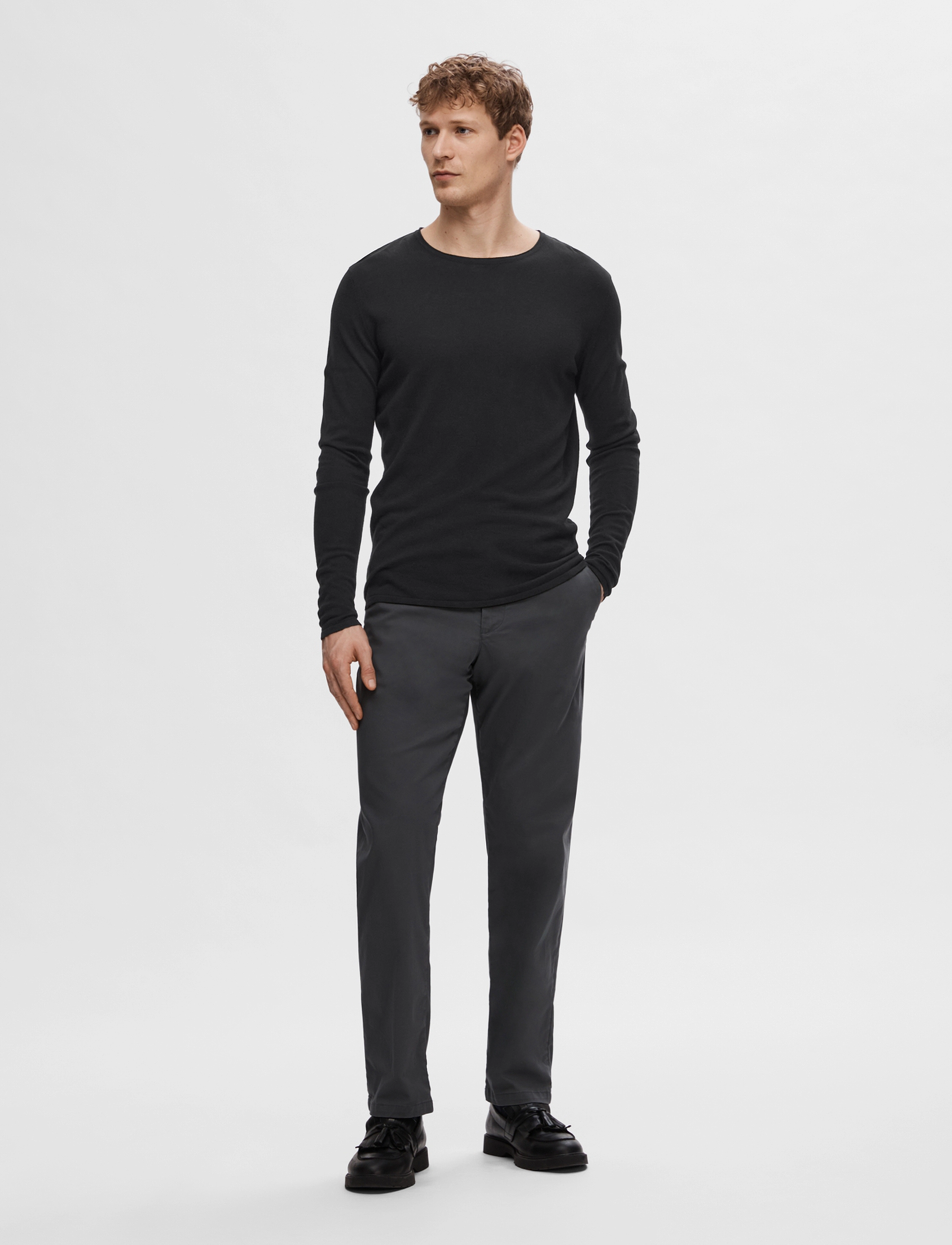 Selected - SLHROME LS KNIT CREW NECK - pulls col rond - black - 4
