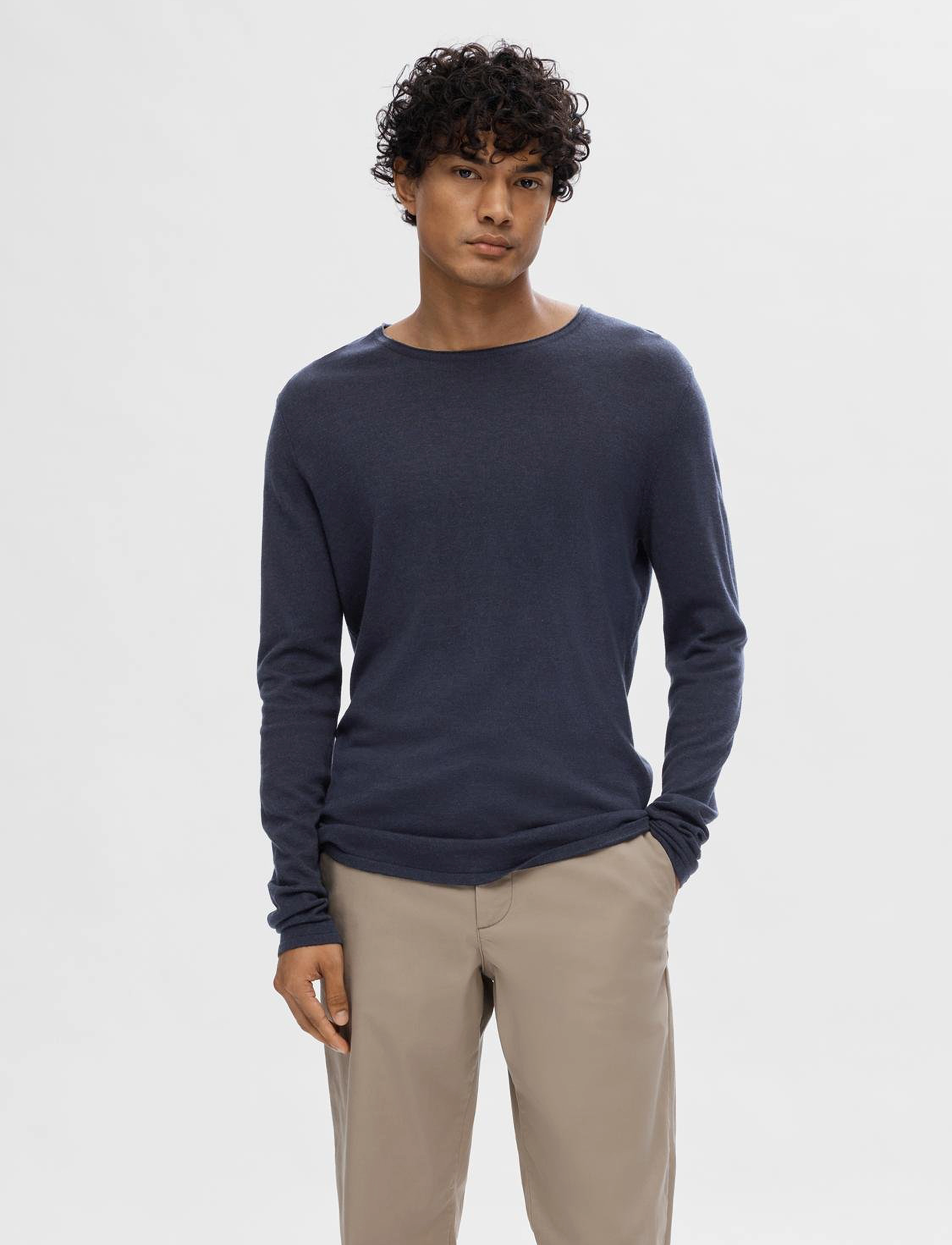 Selected SLHROME LS KNIT CREW NECK - Kollektionen - DARK SAPPHIRE / navy