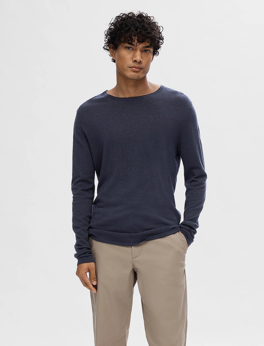 Selected - SLHROME LS KNIT CREW NECK - okrągły dekolt - dark sapphire - 0