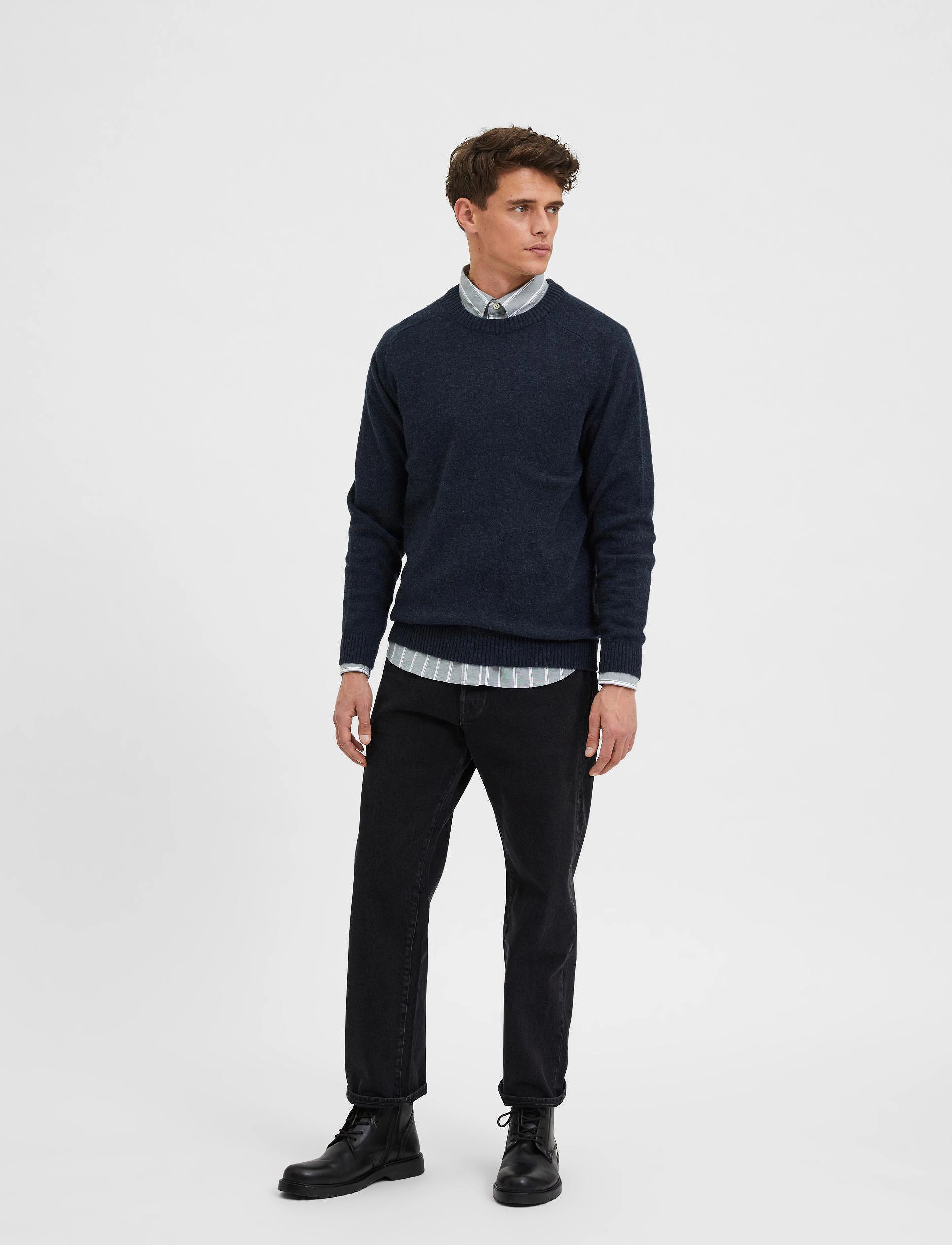Selected - SLHNEWCOBAN LAMBS WOOL CREW NECK W NOOS - dark sapphire - 4
