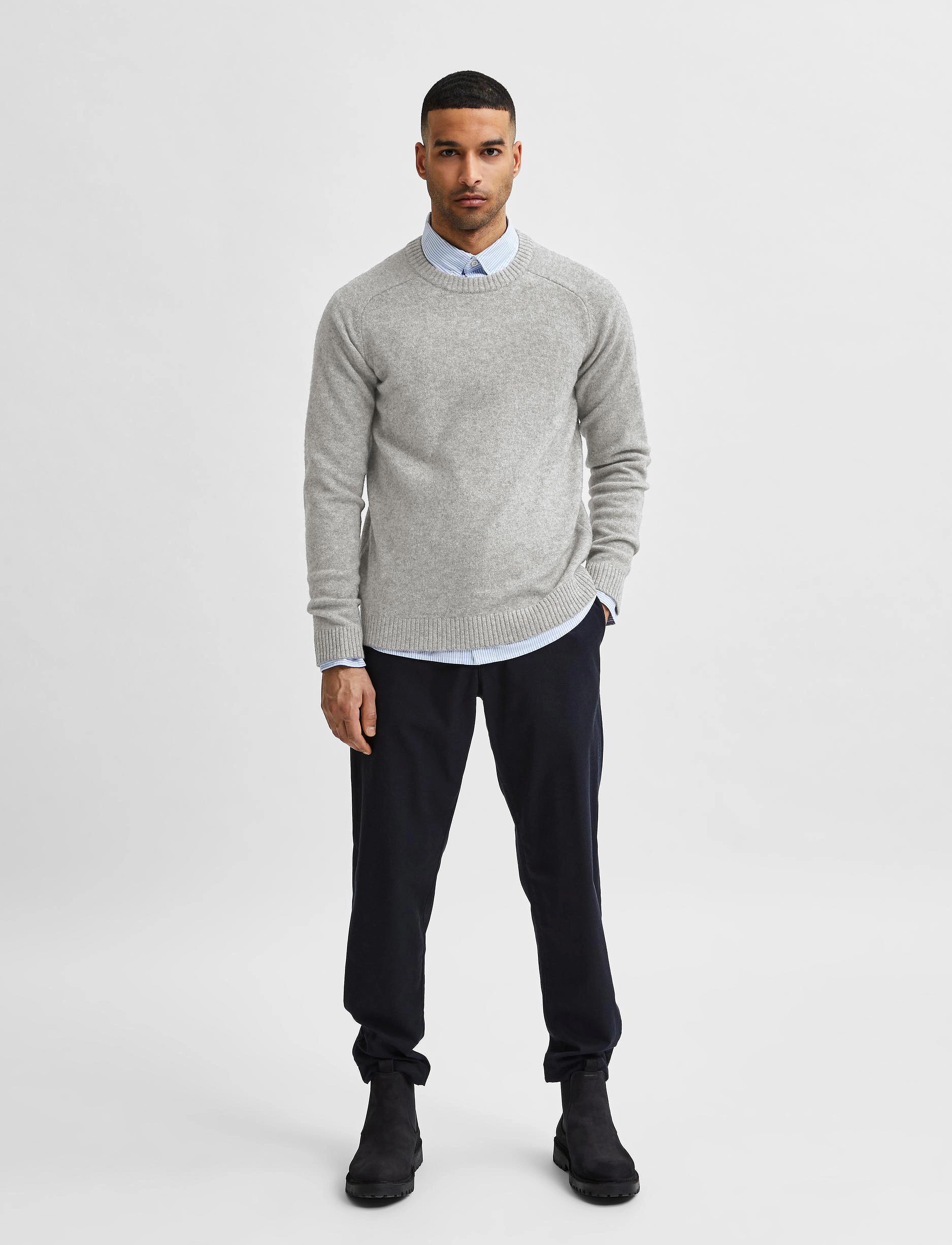 Selected - SLHNEWCOBAN LAMBS WOOL CREW NECK W NOOS - medium grey melange - 4