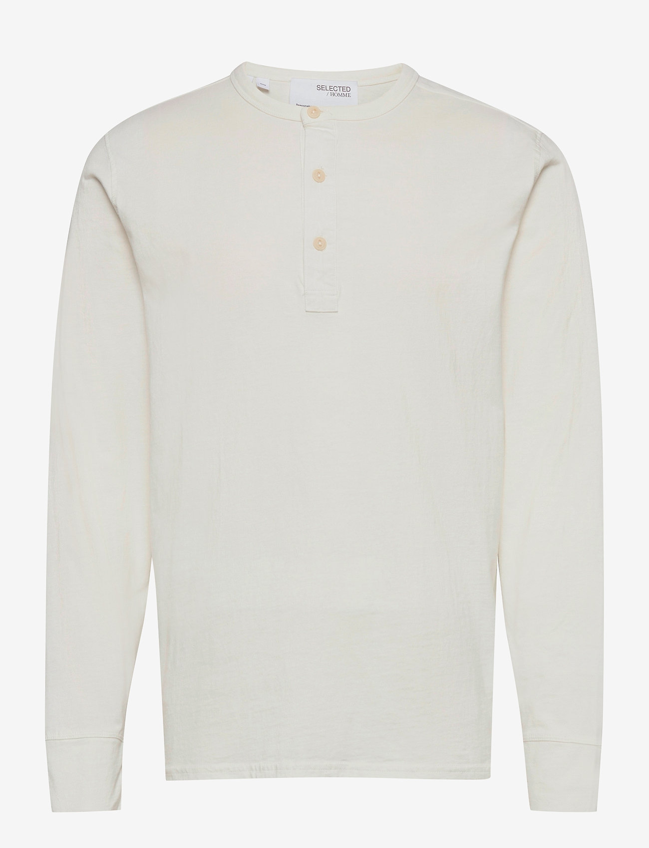 Selected Homme - SLHBAKER LS SPLIT NECK TEE U - egret - 0