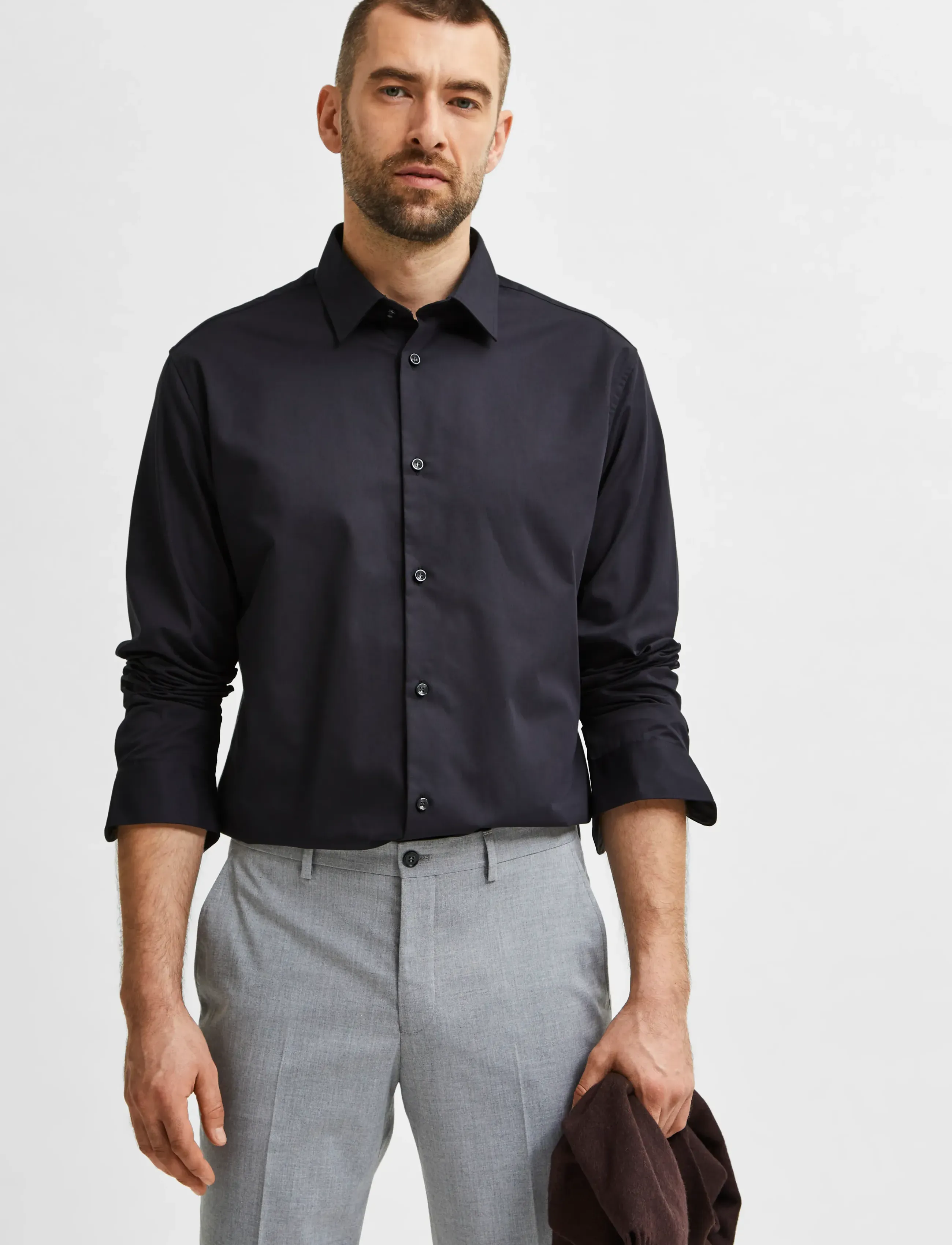 Selected - SLMSLIMFILIP ETHAN SHIRT LS CLASSIC NOOS - casual skjorter - black - 5
