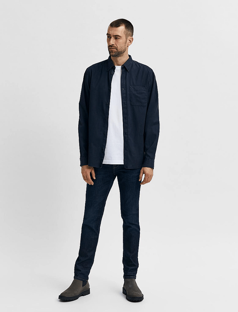 Selected - SLH175-SLIMLEON 6291 DB SUPER JNS NOOS - džinsa bikses ar tievām starām - dark blue denim - 4