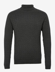 Selected Homme - SLHAIKO LS KNIT CABLE ROLL NECK B - basic knitwear - dark grey melange - 0