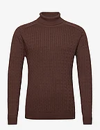 SLHAIKO LS KNIT CABLE ROLL NECK B - SHAVED CHOCOLATE
