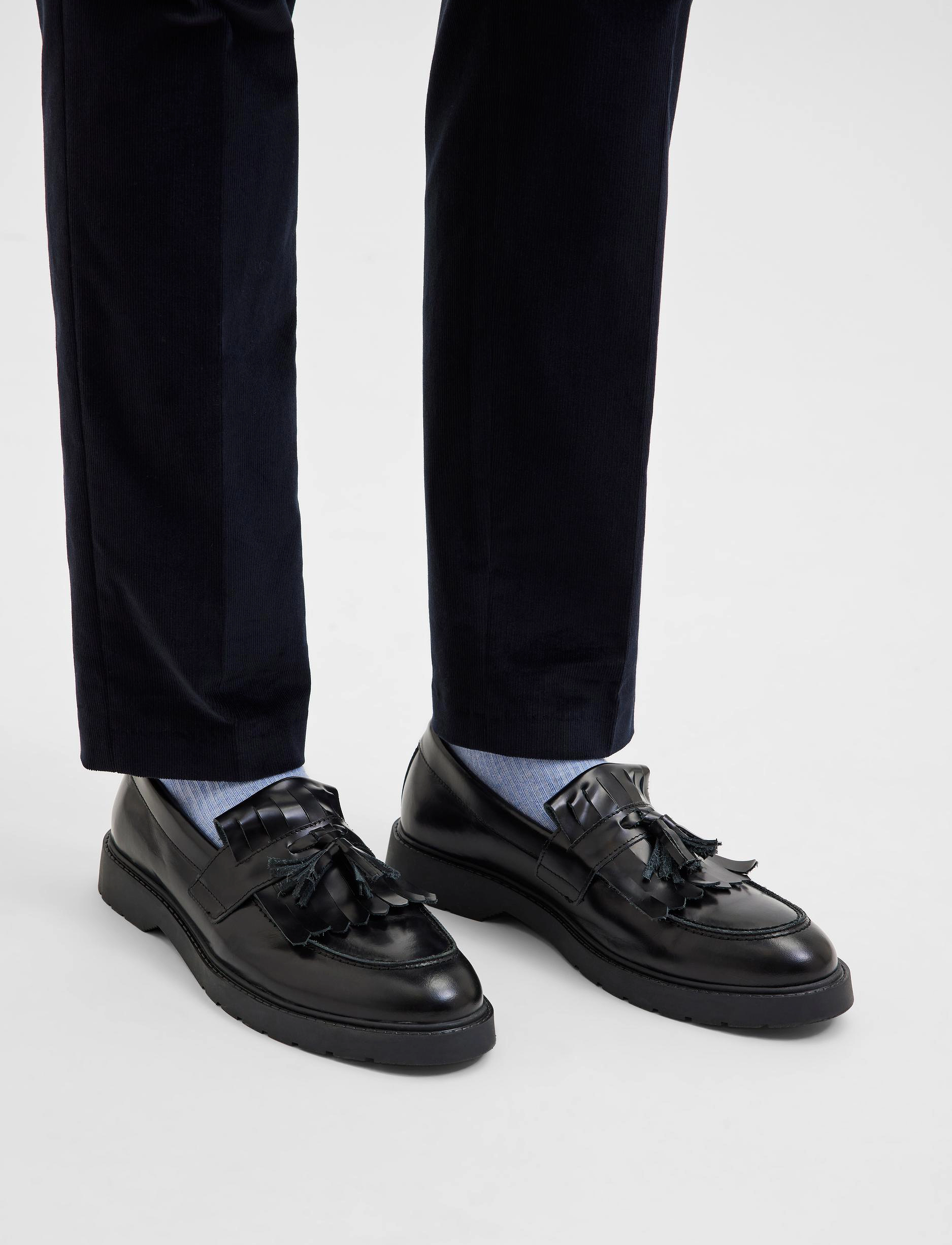 Selected SLHTIM LEATHER KILTIE TASSEL LOAFER - Looks for less - BLACK / black