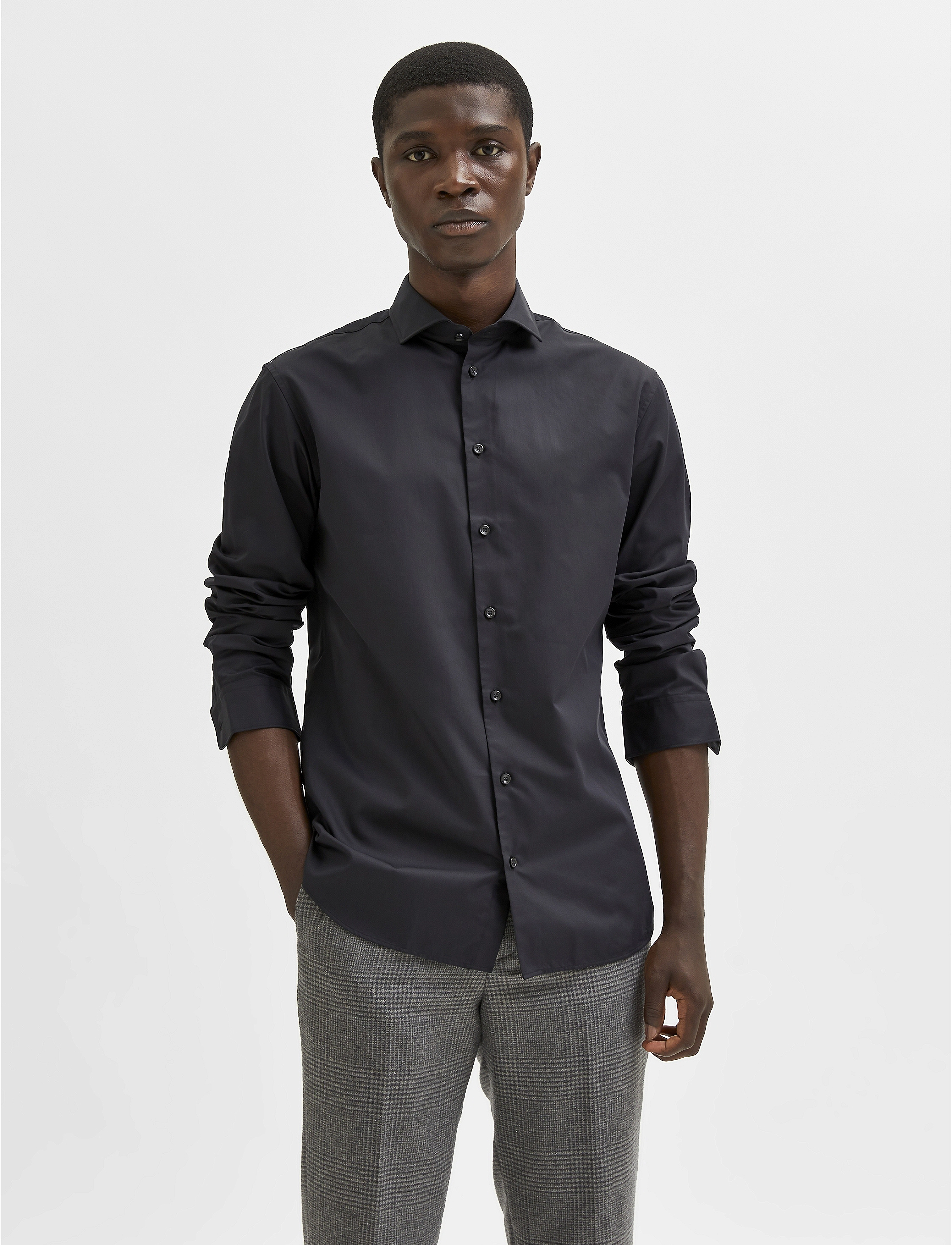 Selected Slmslimfrit Ethan Ls Shirt Cut Away Noos, M, Shirts, Schwarz - Tuxedo Männerswear