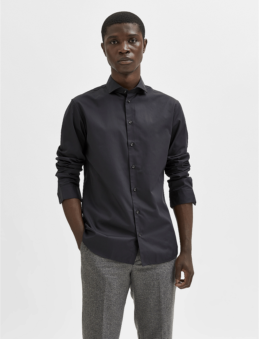 Selected - SLHSLIM-ETHAN SHIRT LS CUT AWAY NOOS - formālie krekli - black - 0
