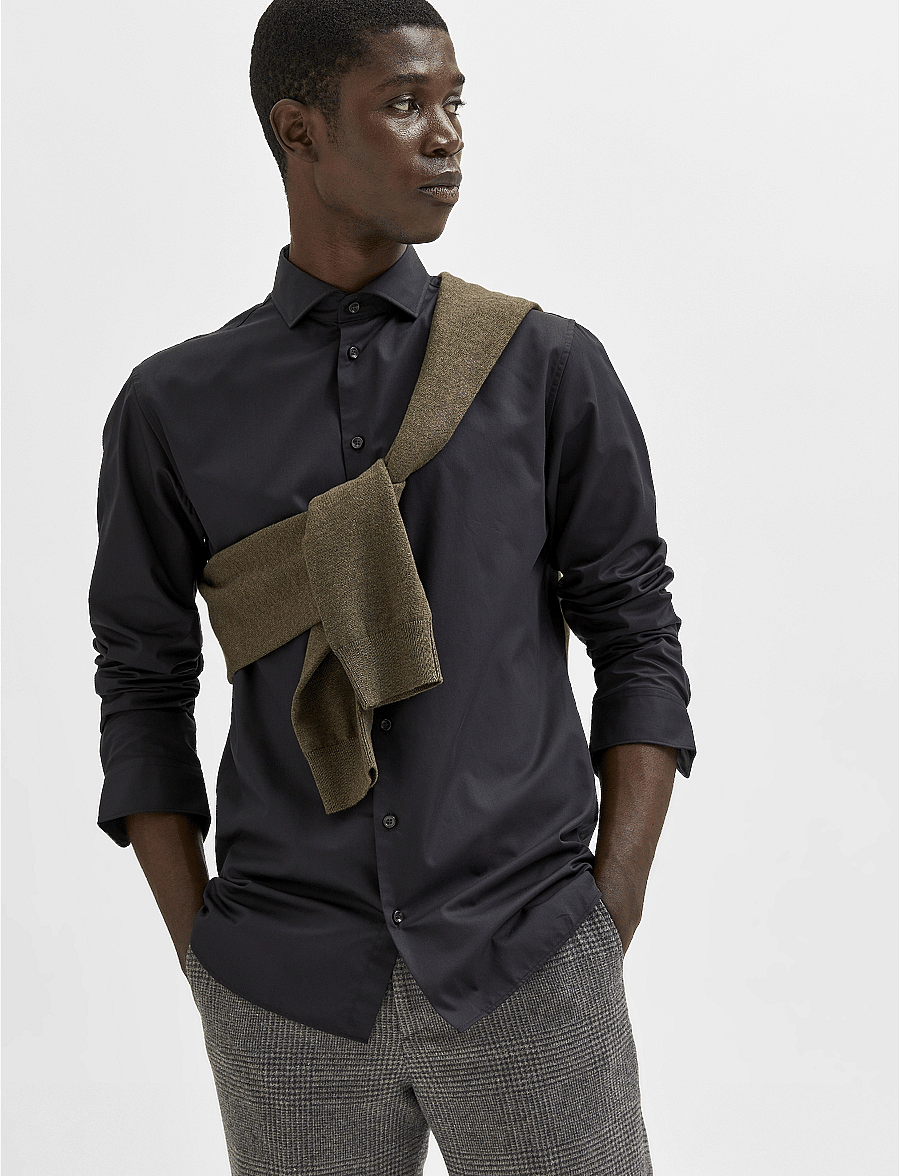 Selected - SLHSLIM-ETHAN SHIRT LS CUT AWAY NOOS - formālie krekli - black - 4