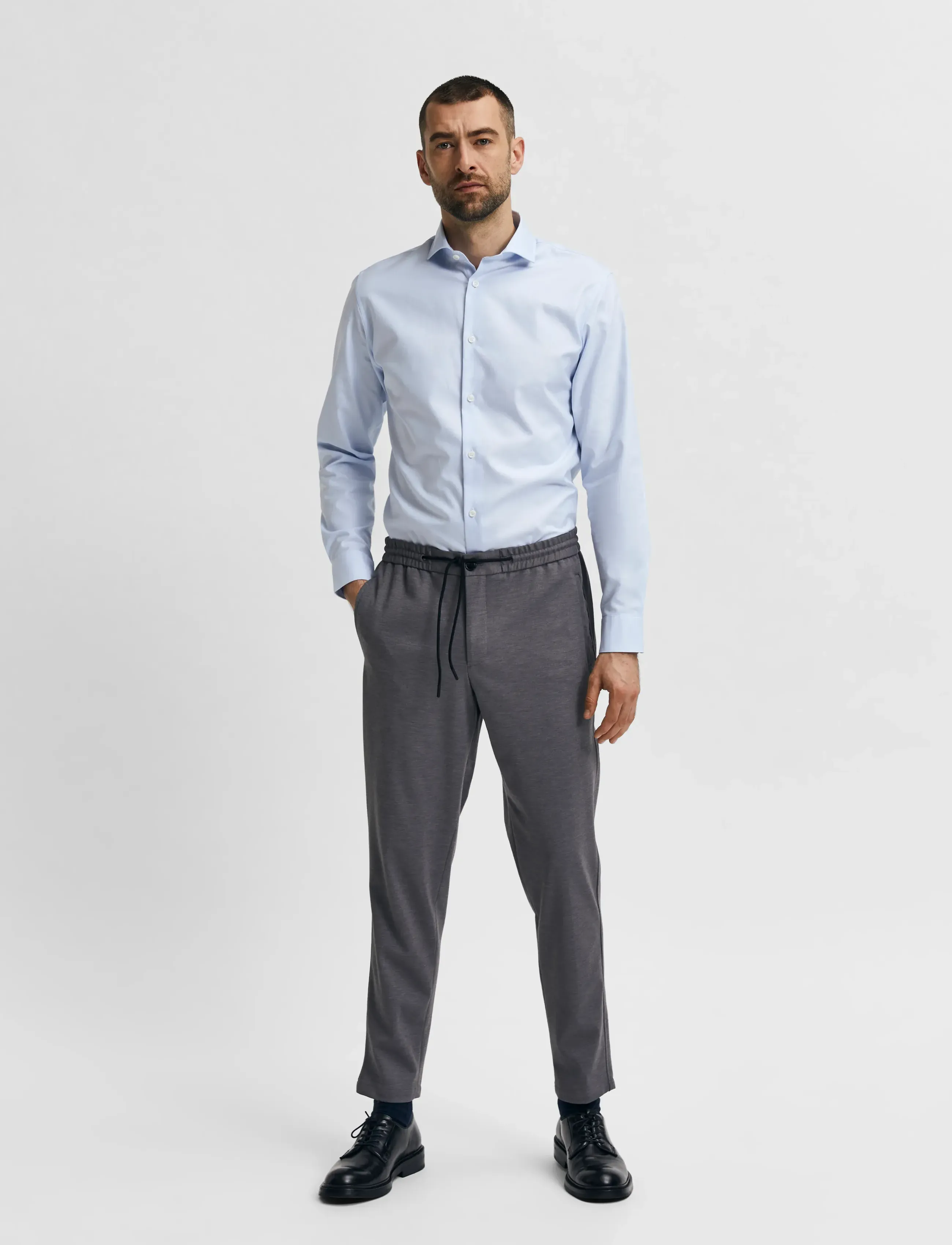Selected Slmslimfrit Ethan Ls Shirt Cut Away Noos, Mænd, Slim Fit Langærmet Skjorte Med Cut Away Krave, Blå, Str: M