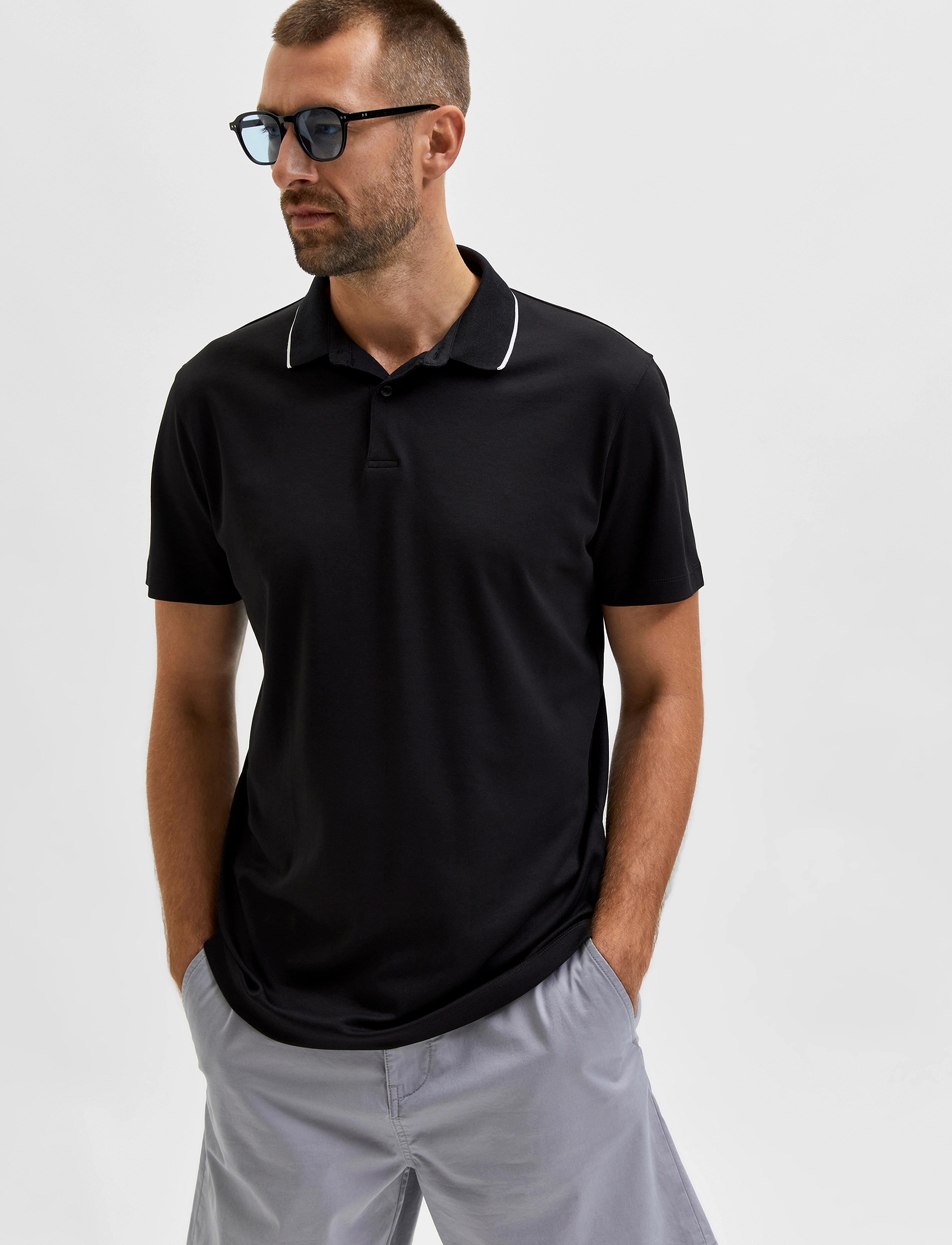 Selected - SLH LEROY COOLMAX SS POLO B - laveste priser - black - 5