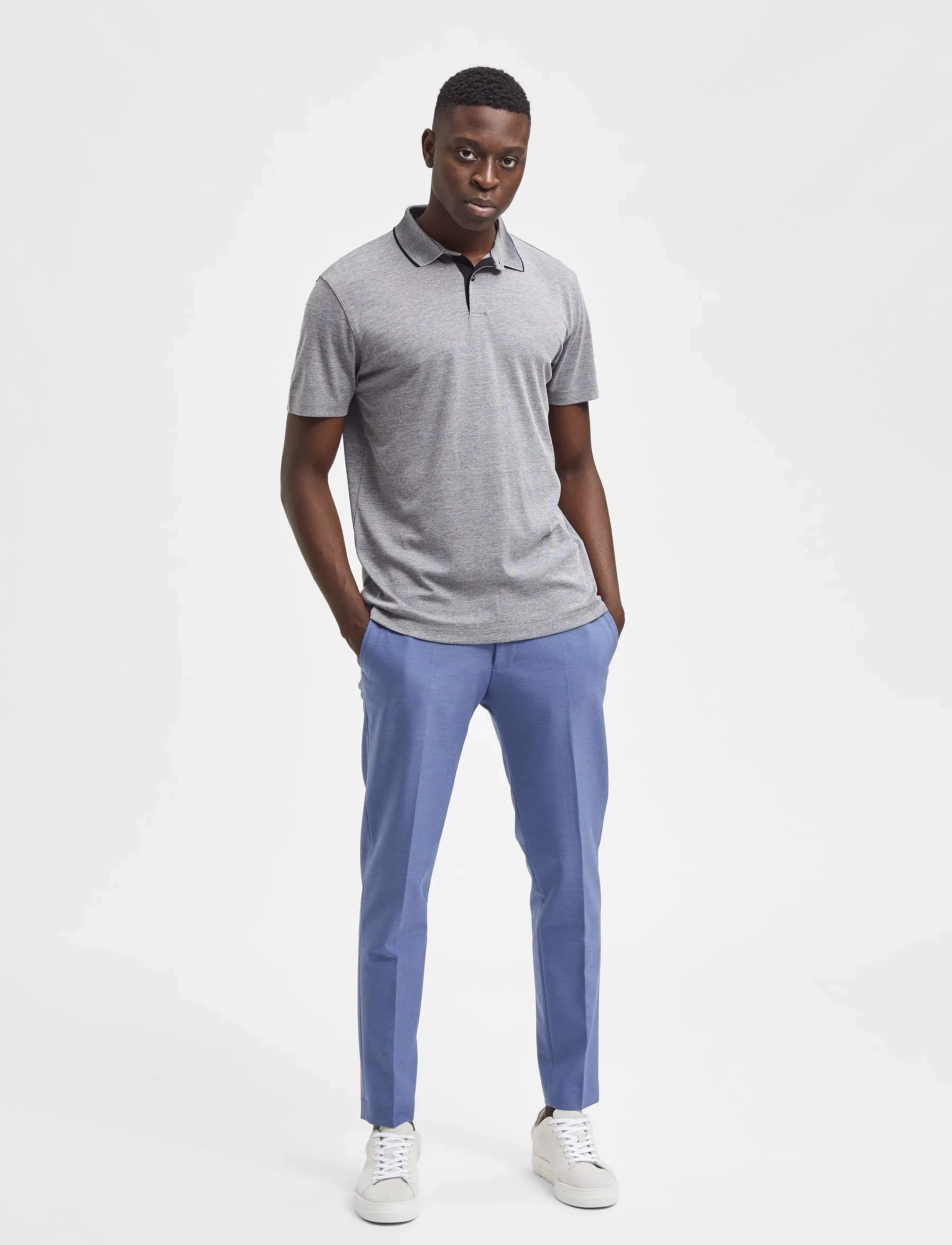Selected - SLHLEROY SS POLO NOOS - laveste priser - medium grey melange - 4