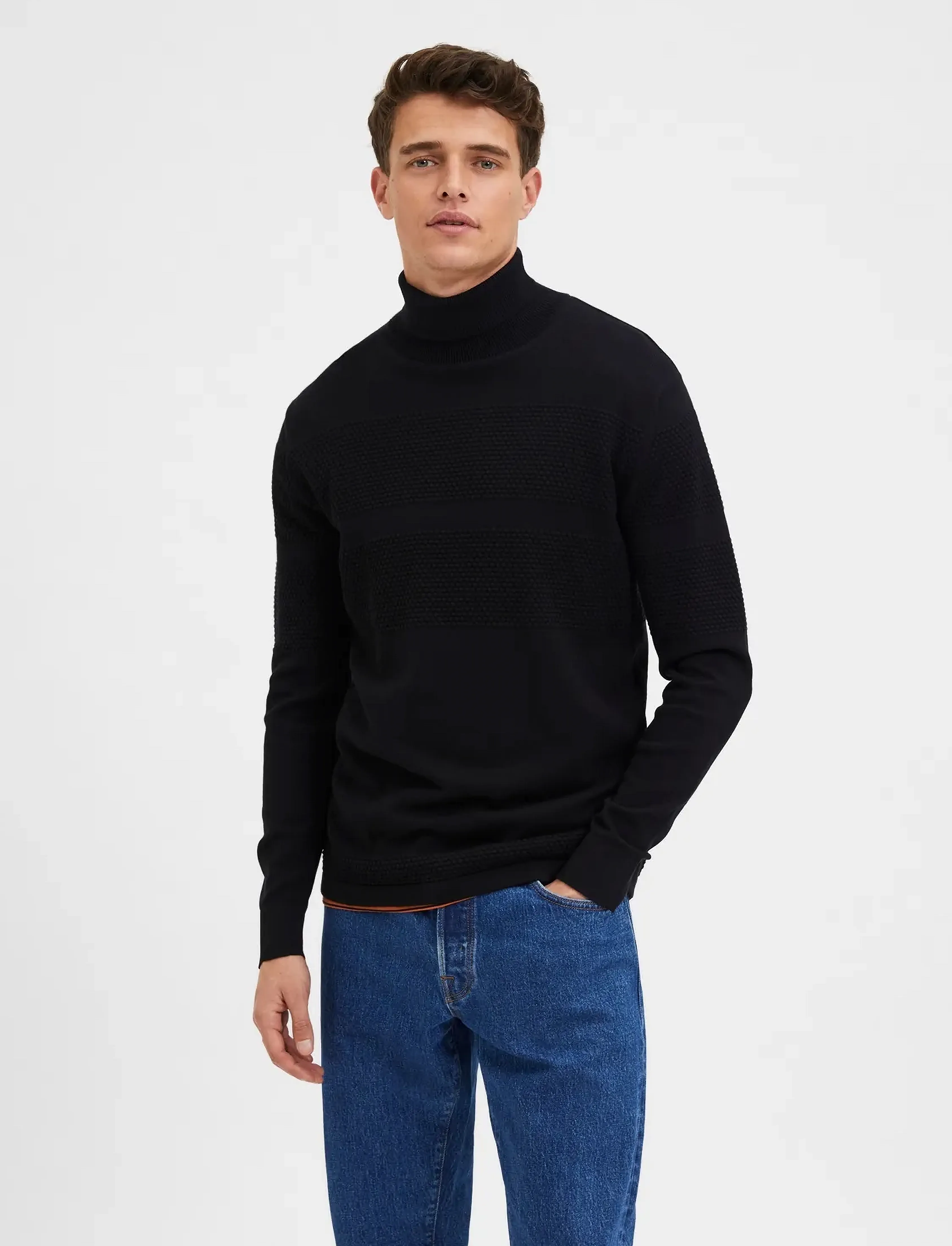 Selected Slhmaine Ls Knit Roll Neck W Noos, S, Knitwear, Schwarz - Turtlenecks, Männerswear