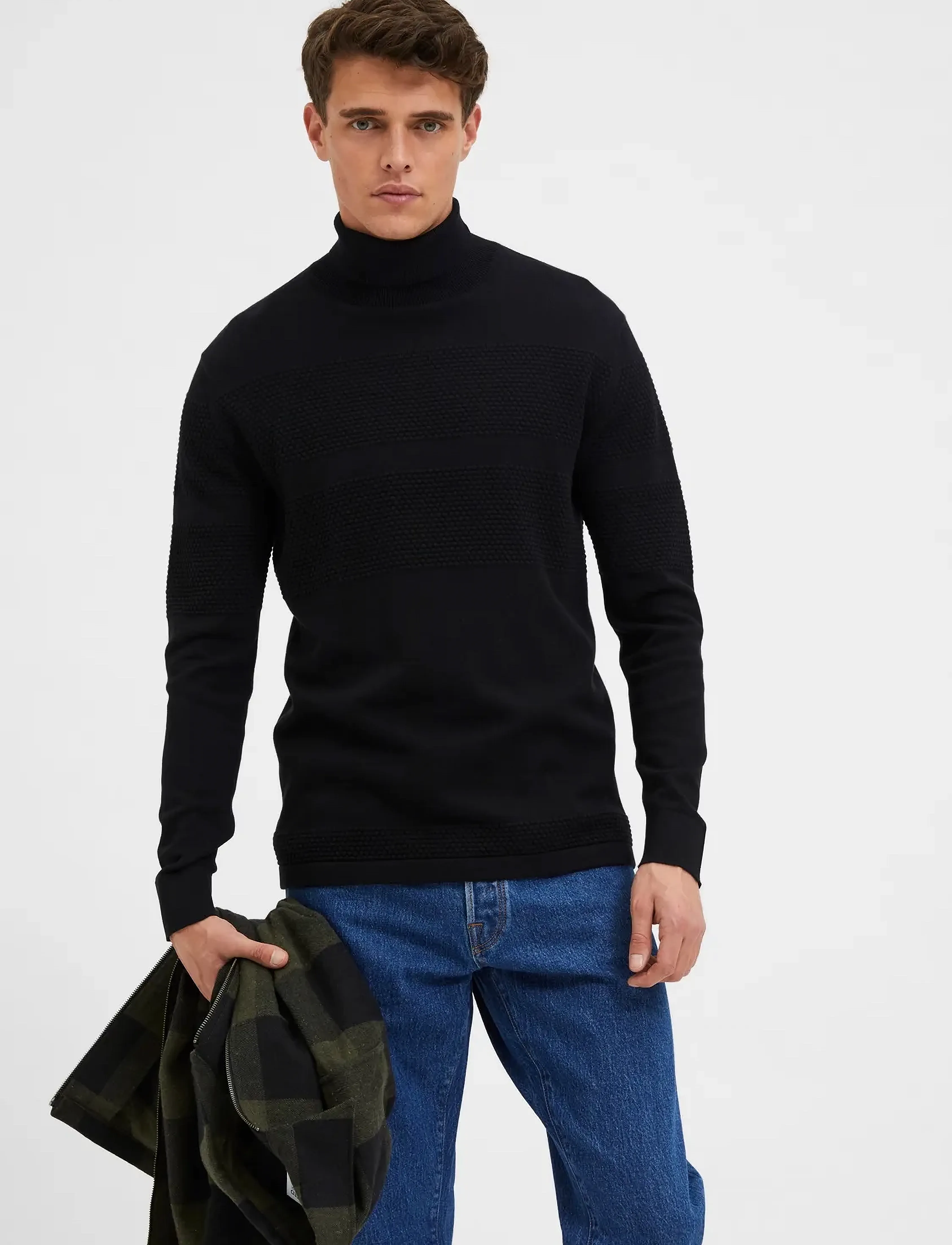 Selected - SLHMAINE LS KNIT ROLL NECK W NOOS - turtlenecks - black - 4