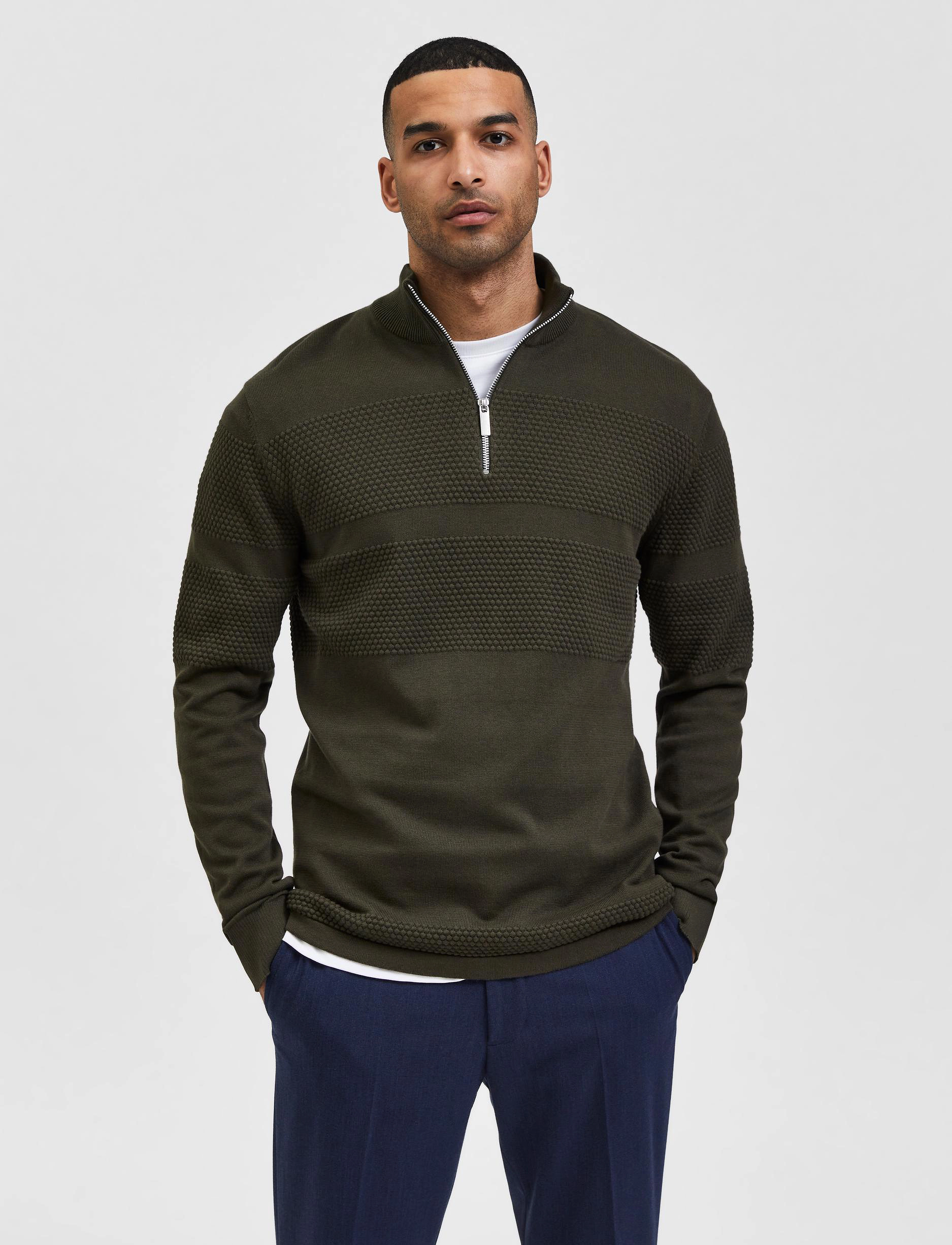 Selected Homme - SLHMAINE LS KNIT HALF ZIP  W - forest night - 2