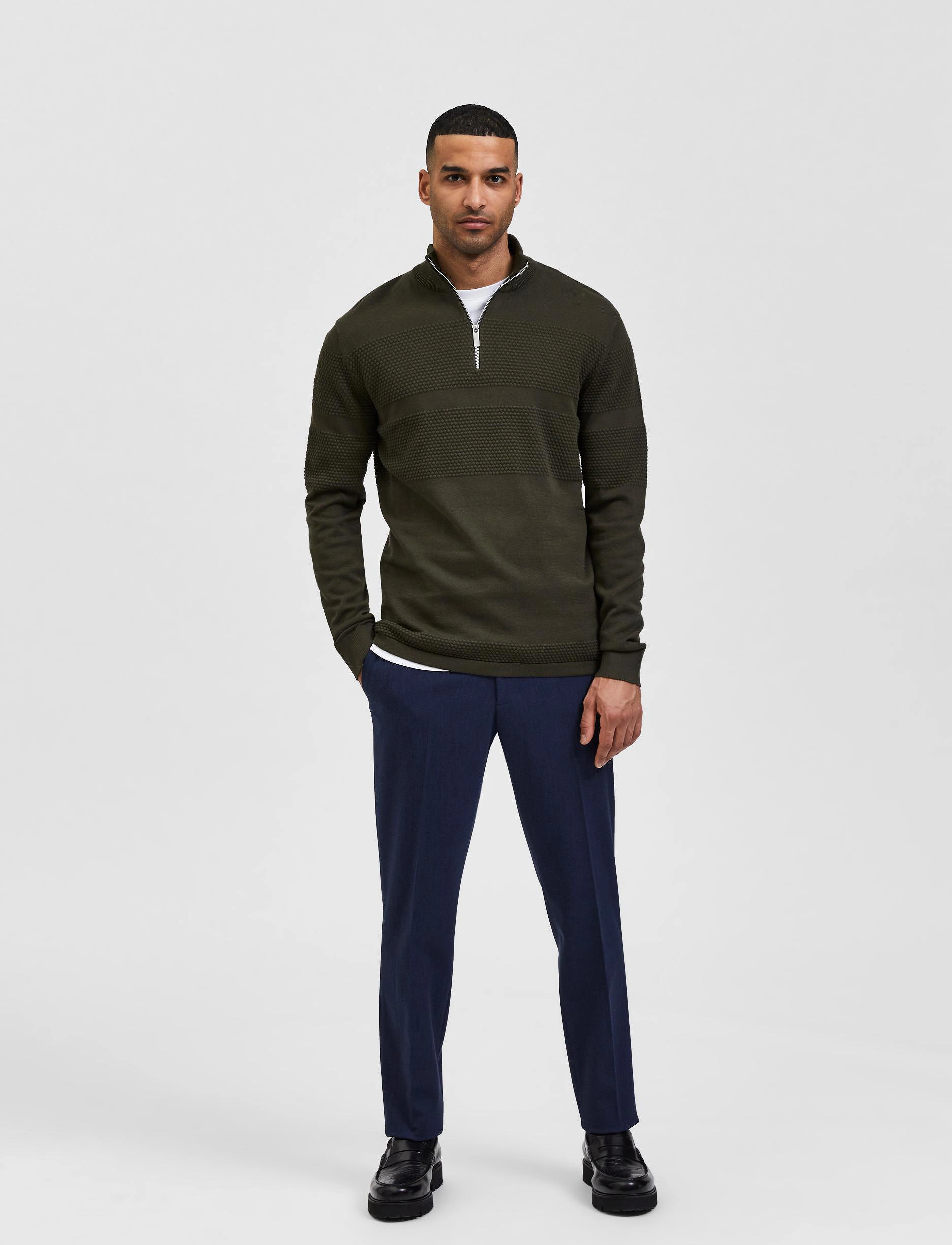 Selected Homme - SLHMAINE LS KNIT HALF ZIP  W - forest night - 4