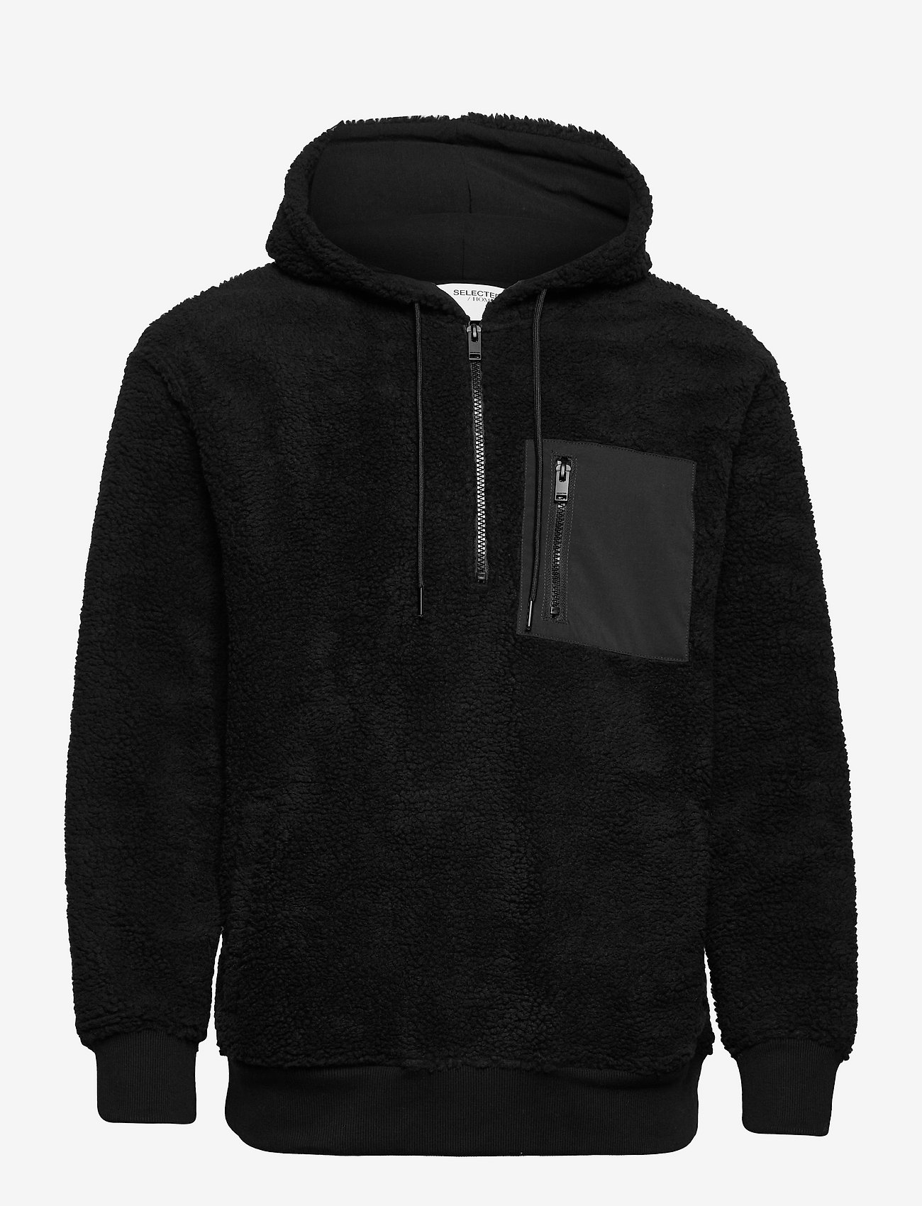 Selected Homme - SLHRELAXEDTED FLEECE HALF ZIP HOOD - black - 0