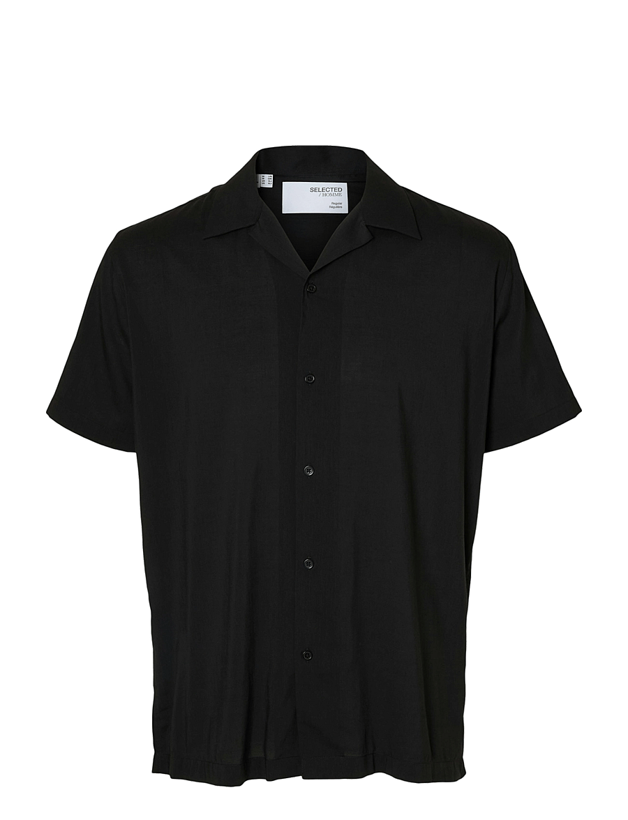 Selected - SLHREG-AIR SHIRT SS MIX - marškiniai trumpomis rankovėmis - black - 1
