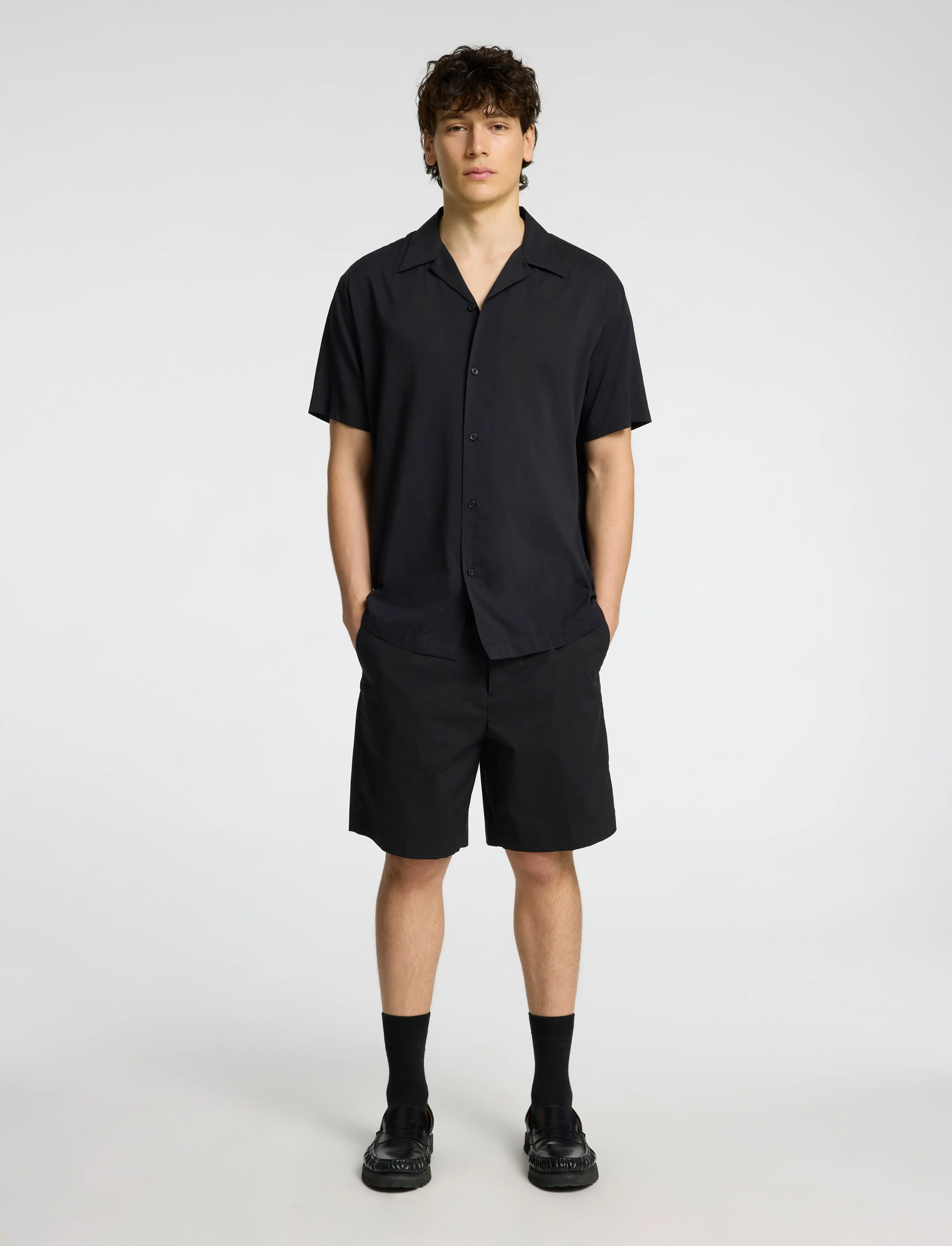 Selected - SLHREG-AIR SHIRT SS MIX - kurzarmhemden - black - 5