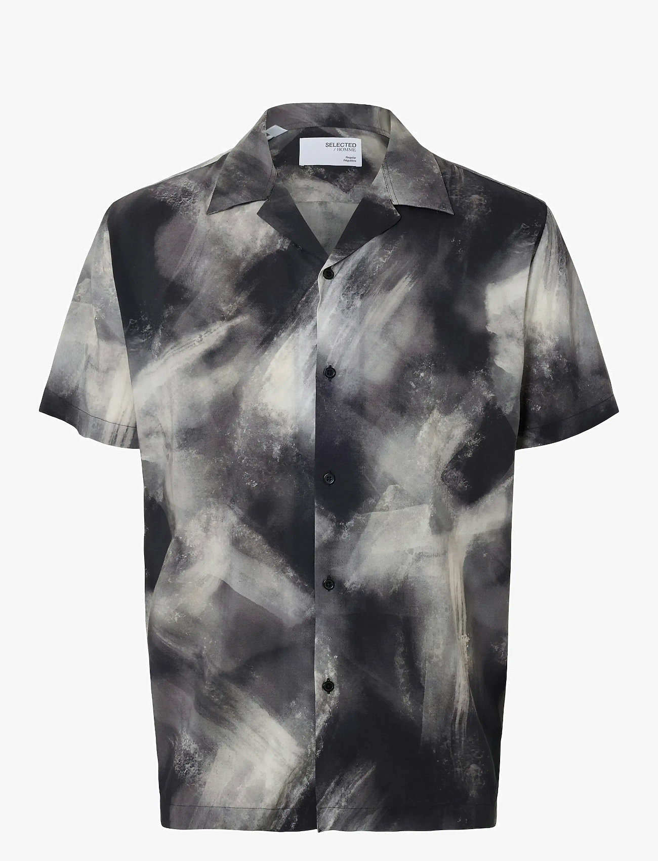 Selected - SLHREGAIR SHIRT SS MIX G CAMP - kurzarmhemden - black - 0