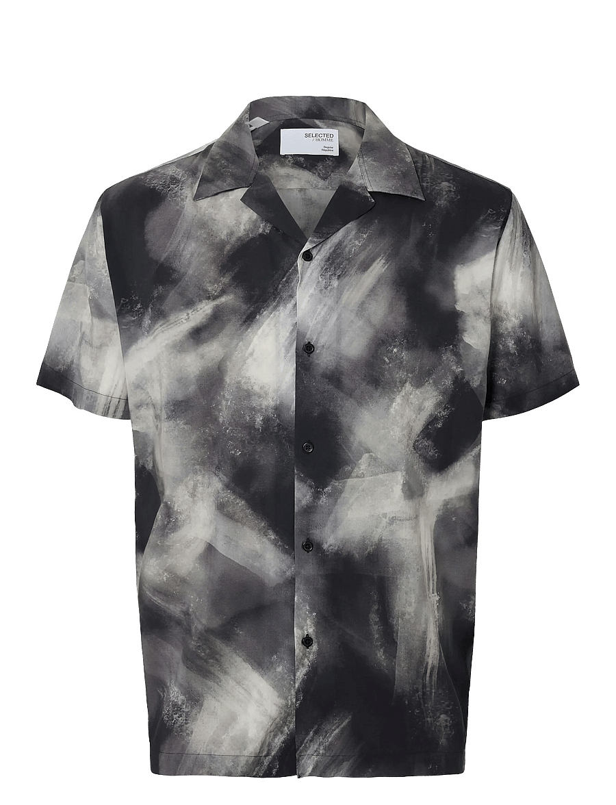 Selected - SLHREG-AIR SHIRT SS MIX - marškiniai trumpomis rankovėmis - black - 1