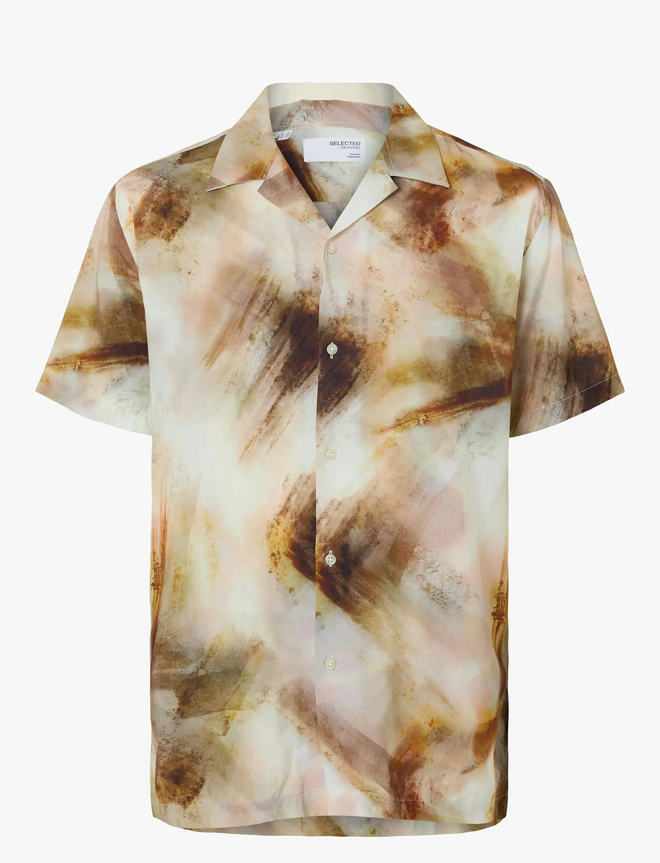Selected - SLHREGAIR SHIRT SS MIX G CAMP - kurzarmhemden - egret - 1