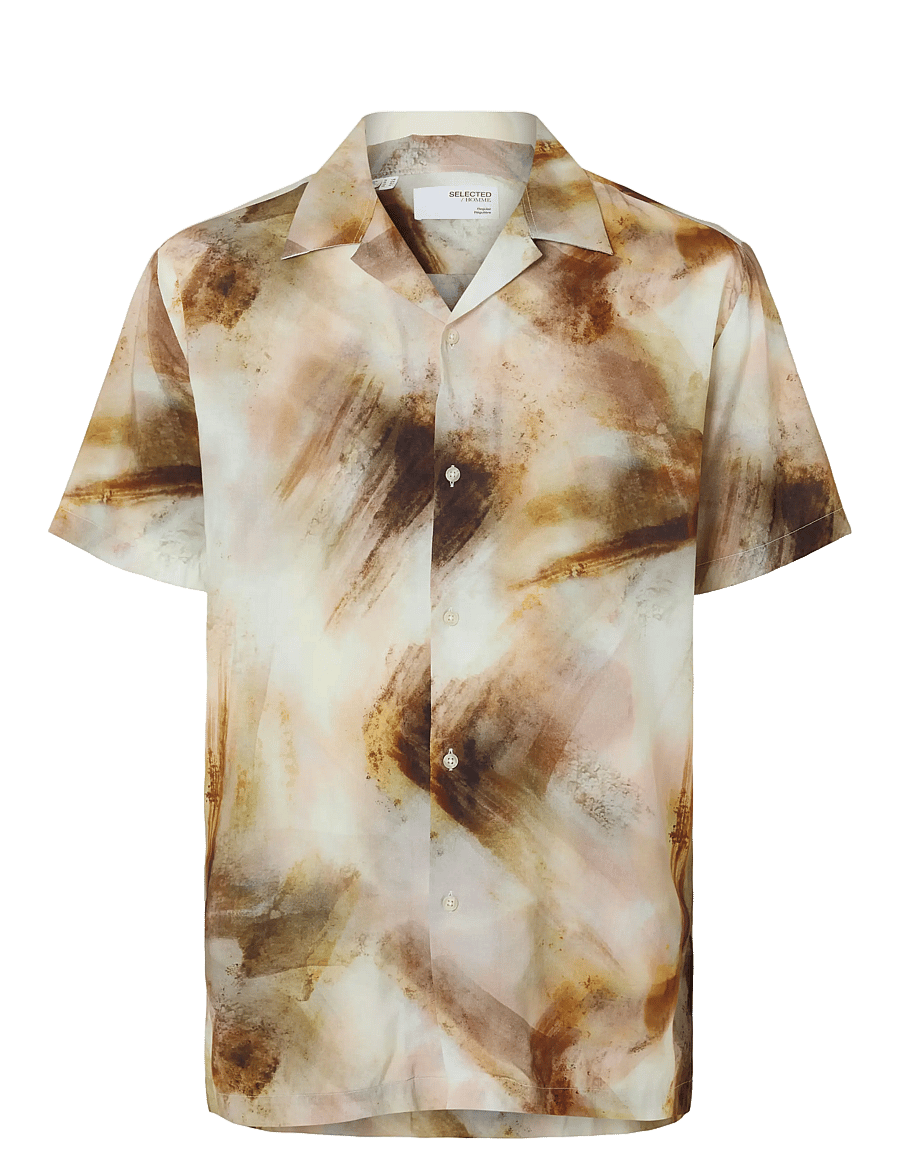 Selected - SLHREG-AIR SHIRT SS MIX - short-sleeved shirts - egret - 1