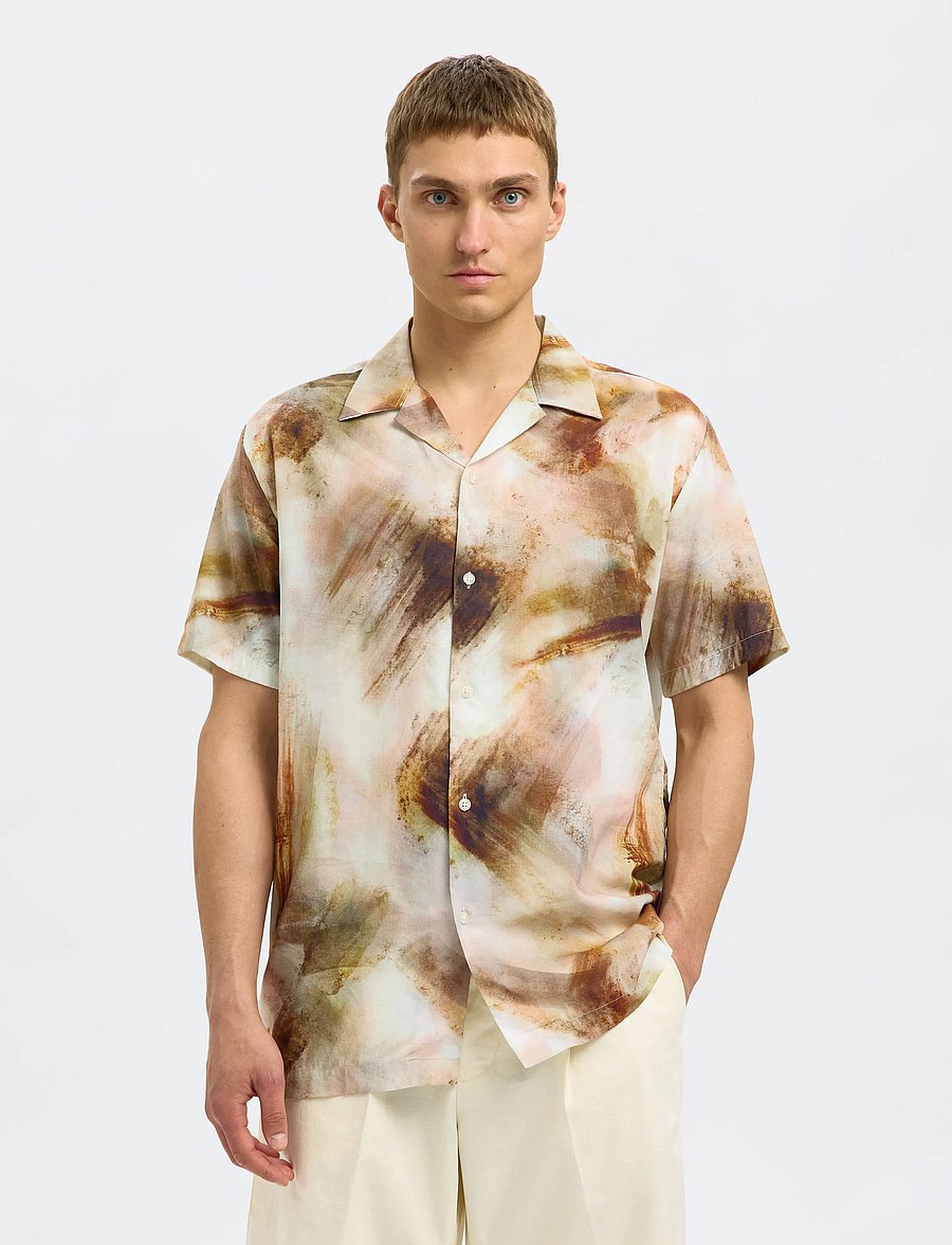 Selected - SLHREG-AIR SHIRT SS MIX - short-sleeved shirts - egret - 0
