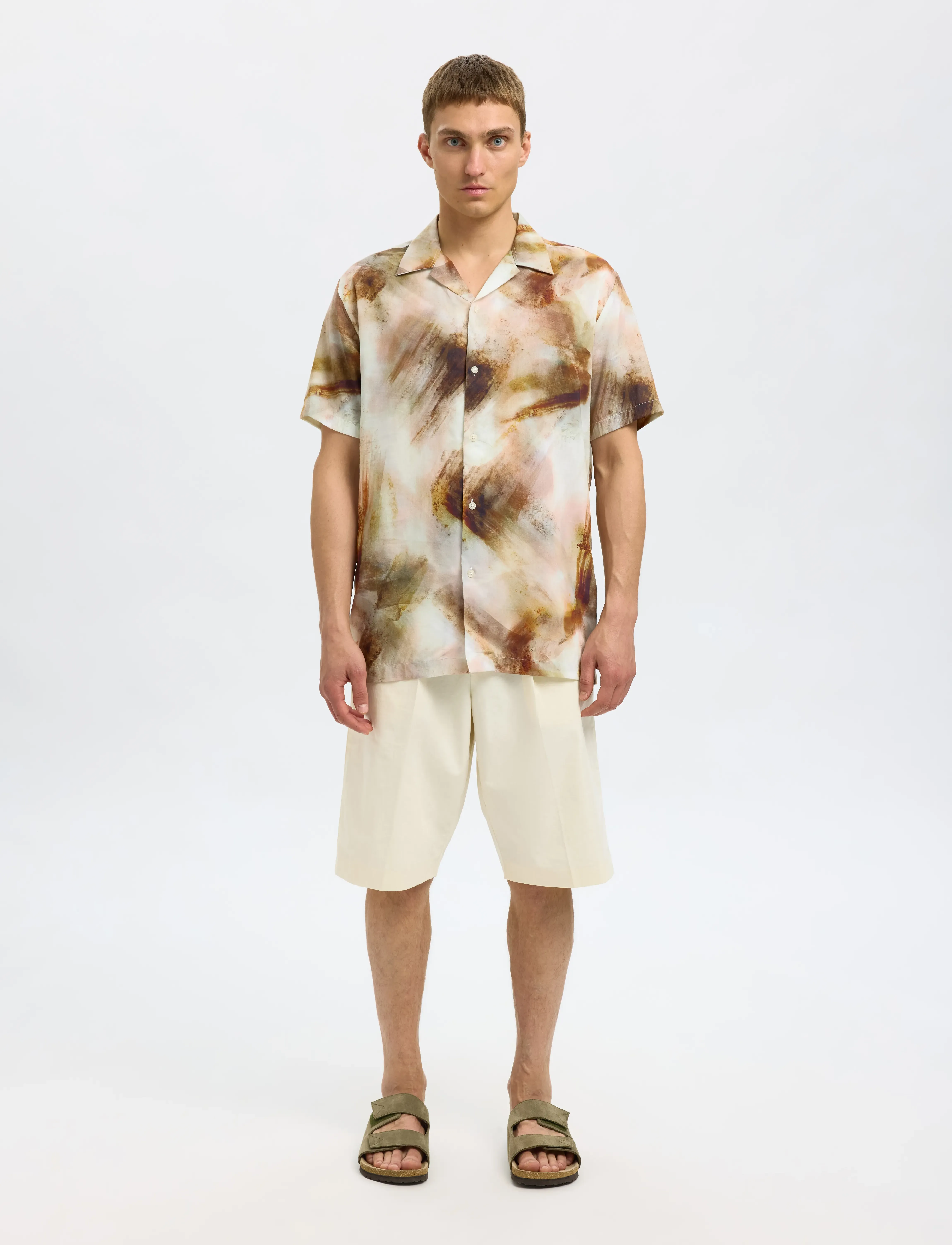 Selected - SLHREG-AIR SHIRT SS MIX - kortærmede skjorter - egret - 3