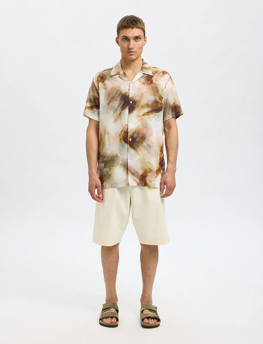 Selected - SLHREG-AIR SHIRT SS MIX - short-sleeved shirts - egret - 3