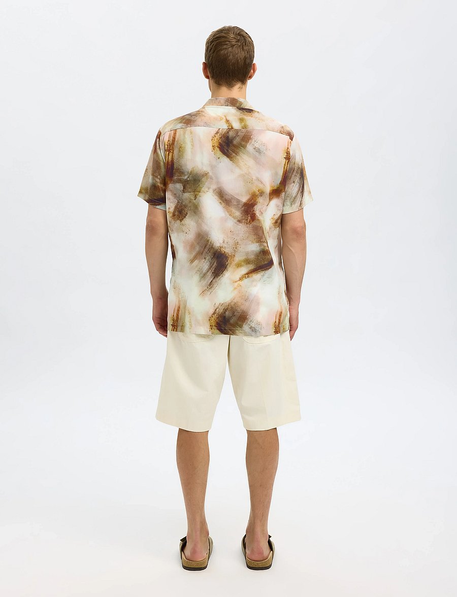 Selected - SLHREG-AIR SHIRT SS MIX - short-sleeved shirts - egret - 4