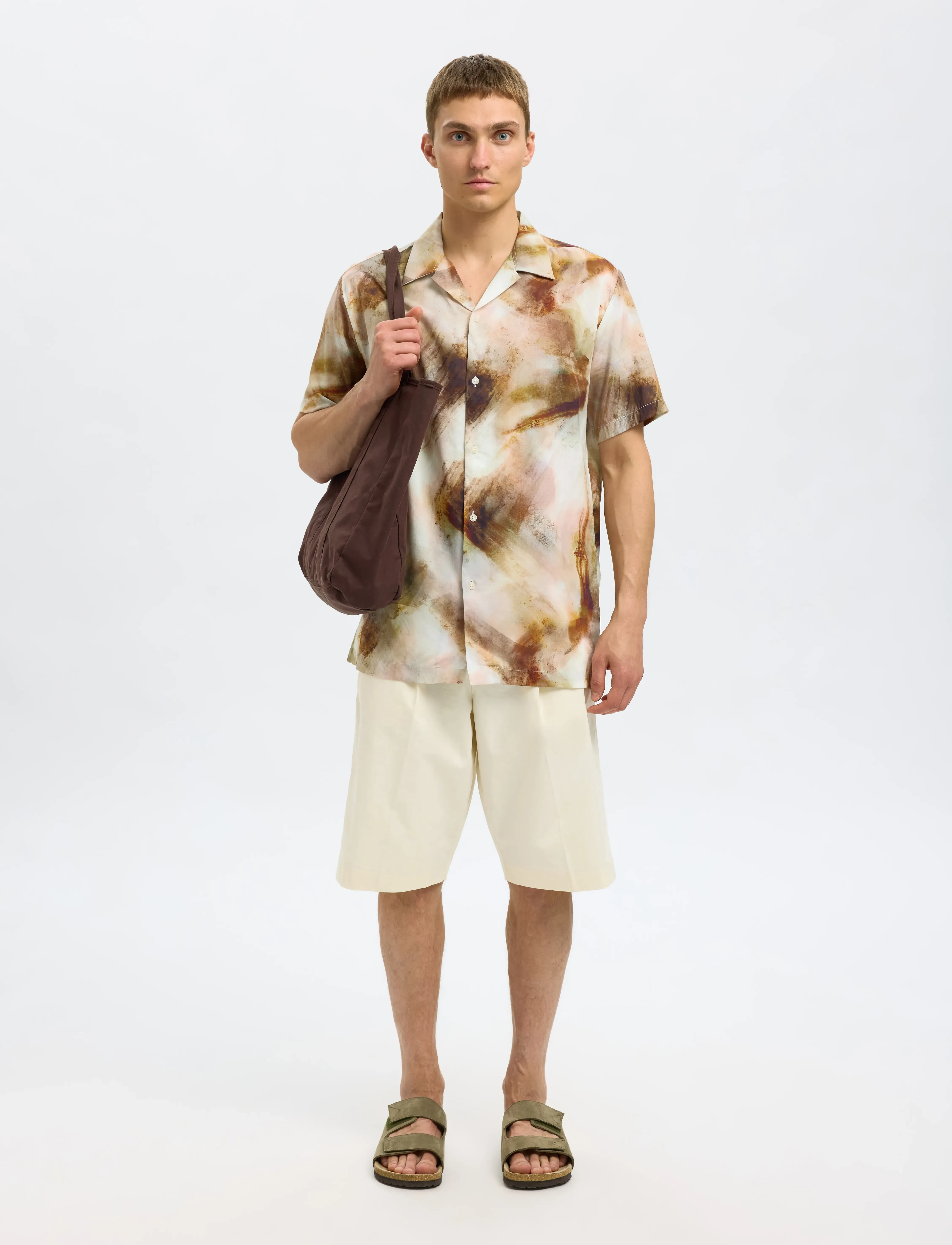 Selected - SLHREG-AIR SHIRT SS MIX - kortærmede skjorter - egret - 5