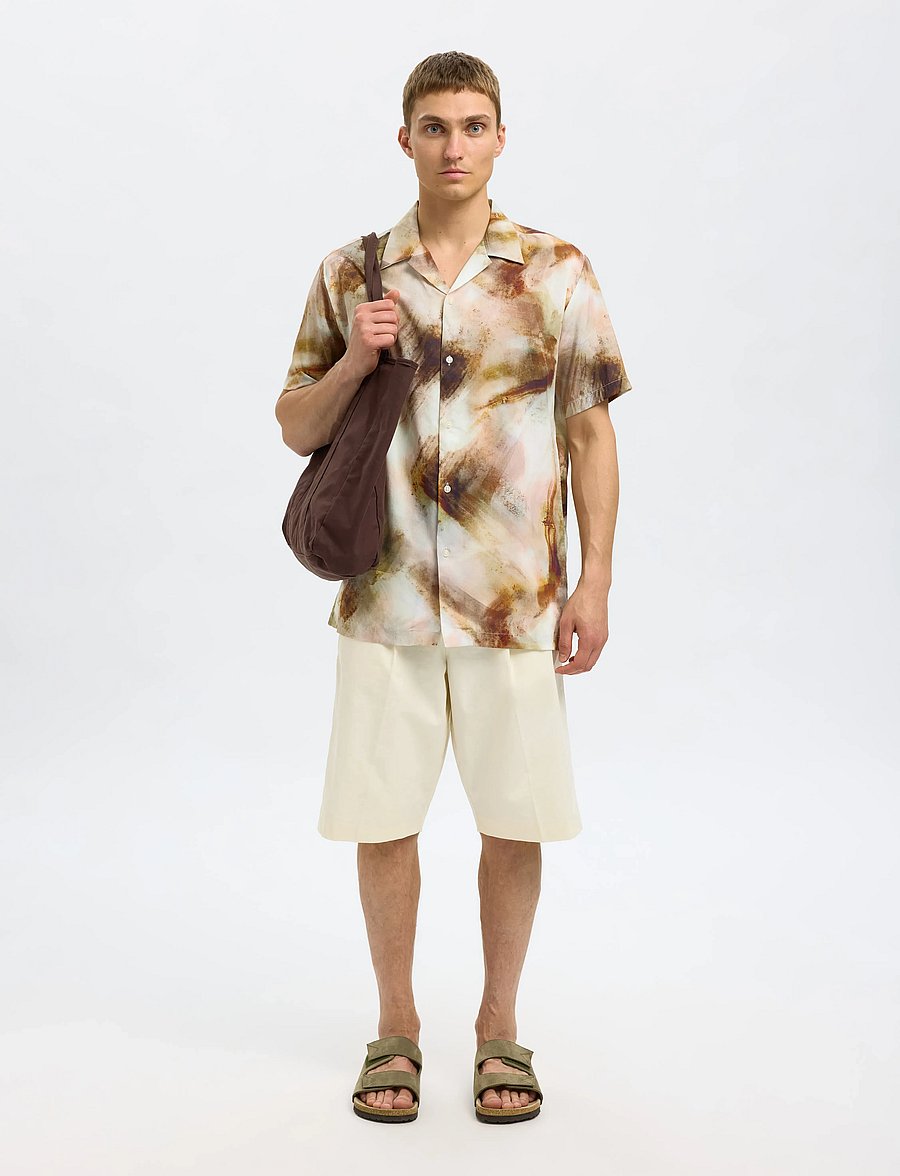 Selected - SLHREG-AIR SHIRT SS MIX - short-sleeved shirts - egret - 5