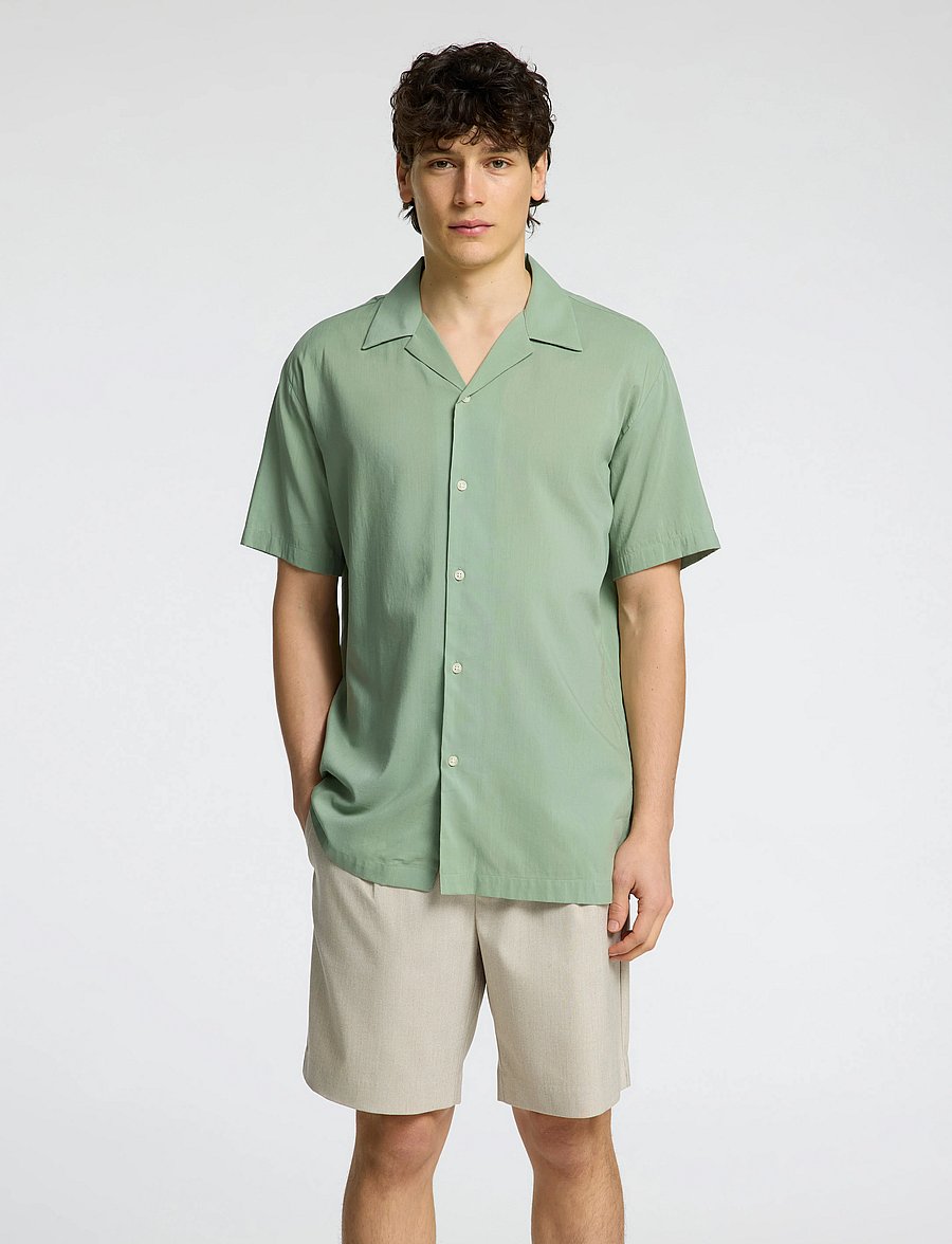 Selected - SLHREG-AIR SHIRT SS MIX - kortærmede skjorter - iceberg green - 0