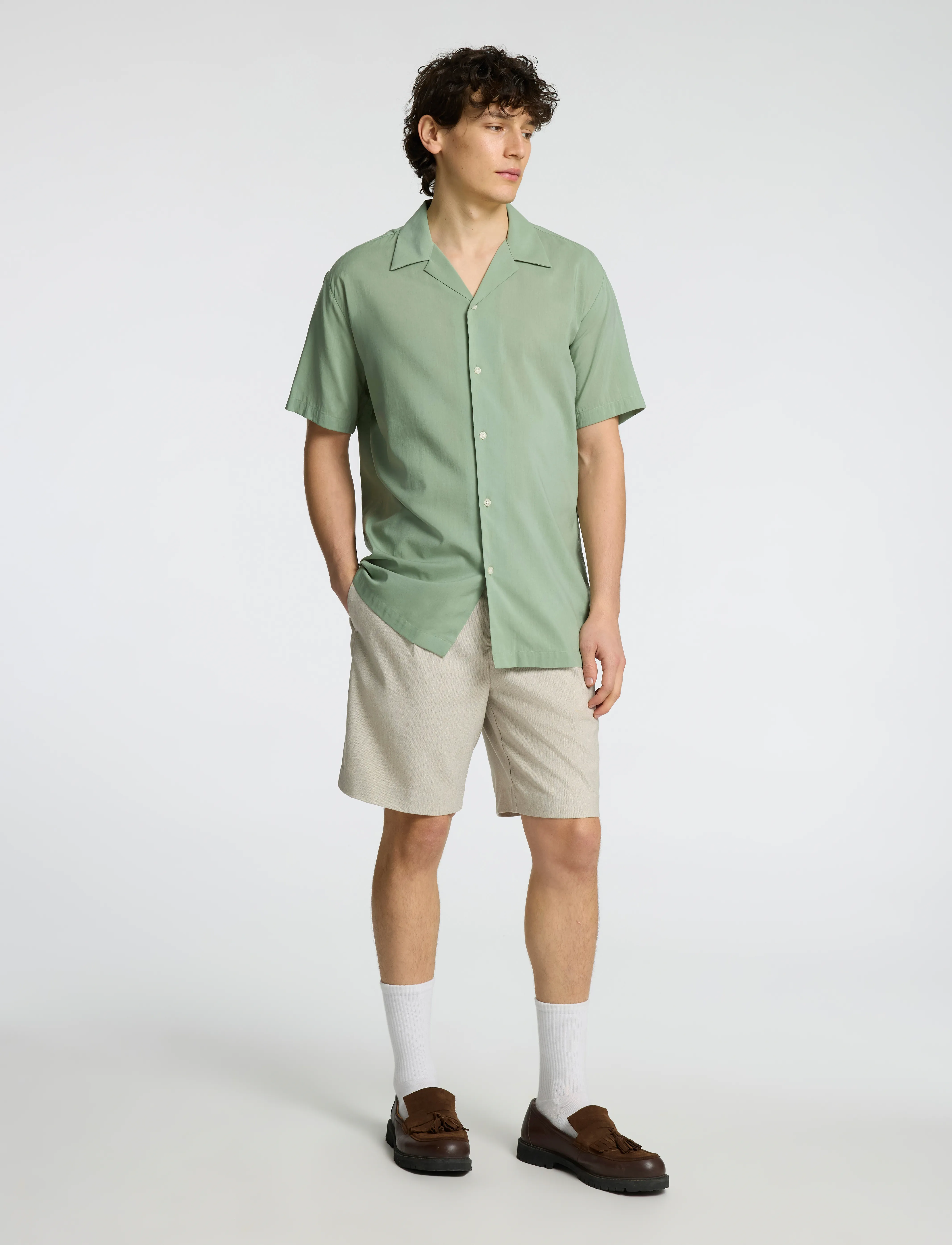 Selected - SLHREG-AIR SHIRT SS MIX - kortærmede skjorter - iceberg green - 3
