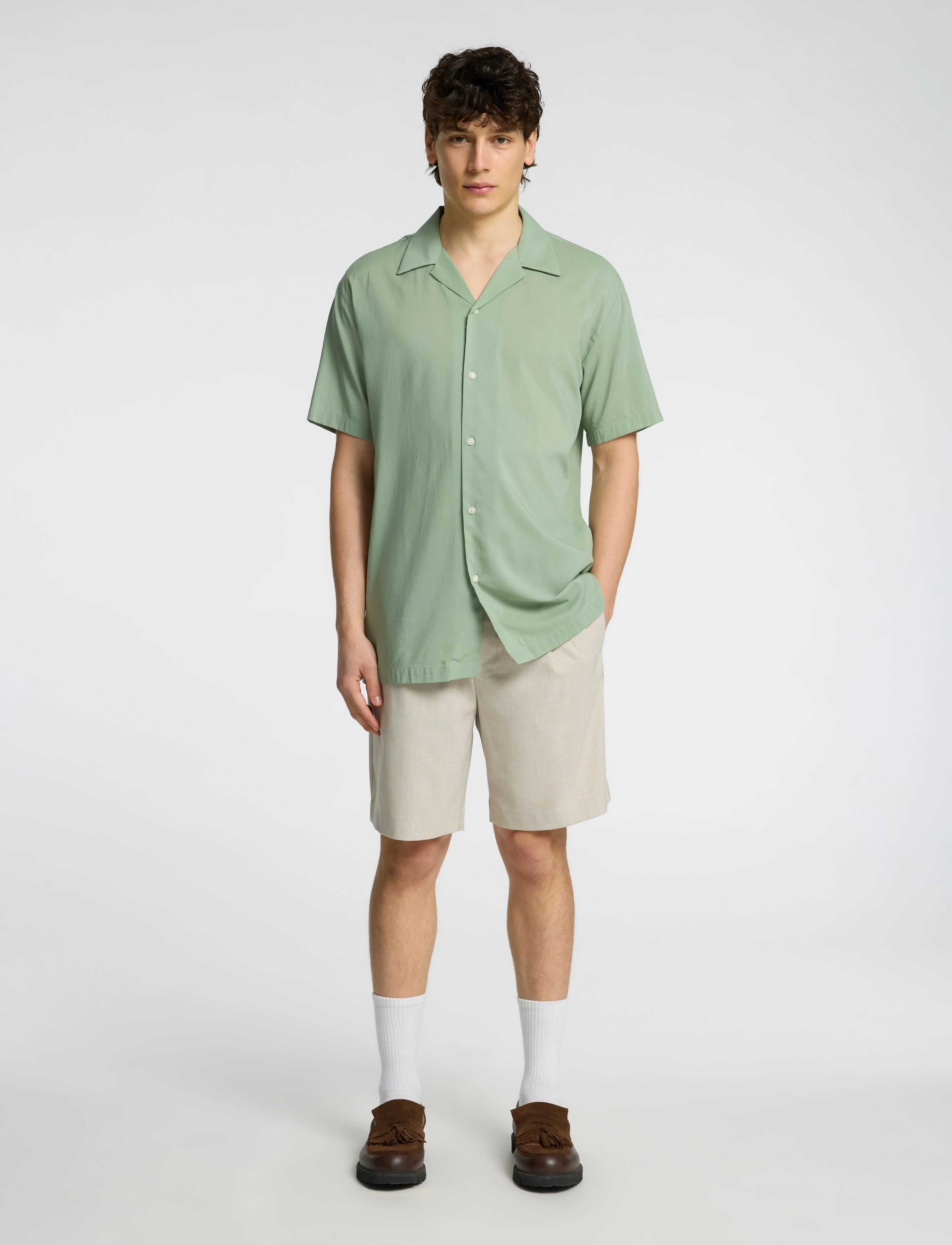 Selected - SLHREG-AIR SHIRT SS MIX - kortærmede skjorter - iceberg green - 5