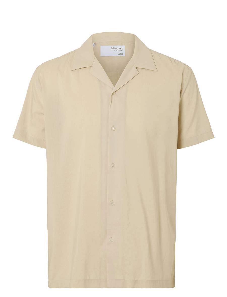 Selected - SLHREG-AIR SHIRT SS MIX - marškiniai trumpomis rankovėmis - oatmeal - 1