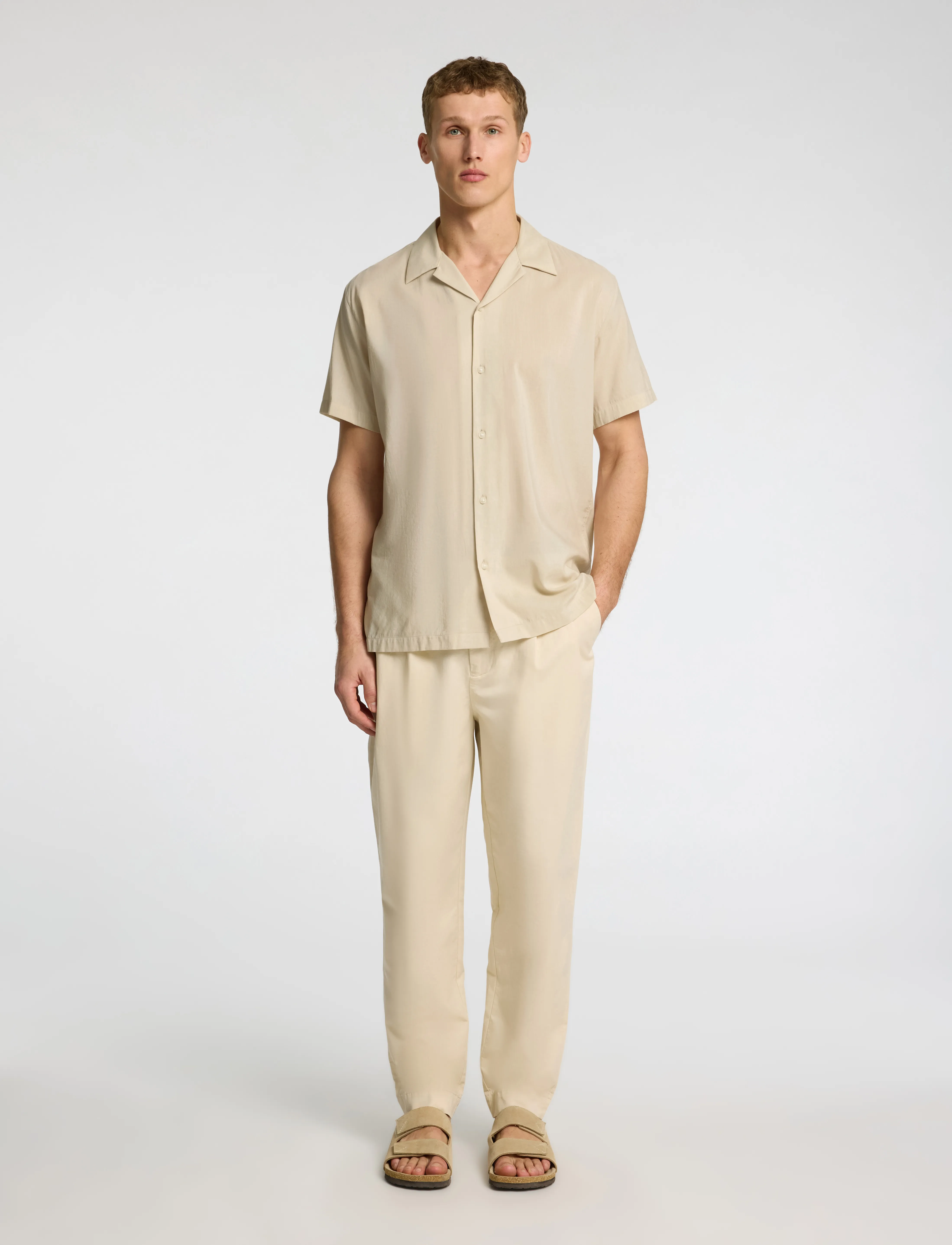Selected - SLHREG-AIR SHIRT SS MIX - kortærmede skjorter - oatmeal - 3