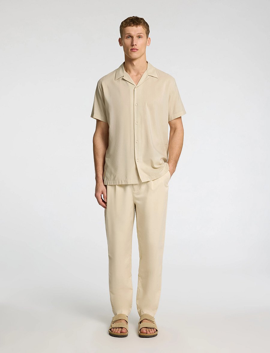 Selected - SLHREG-AIR SHIRT SS MIX - marškiniai trumpomis rankovėmis - oatmeal - 3